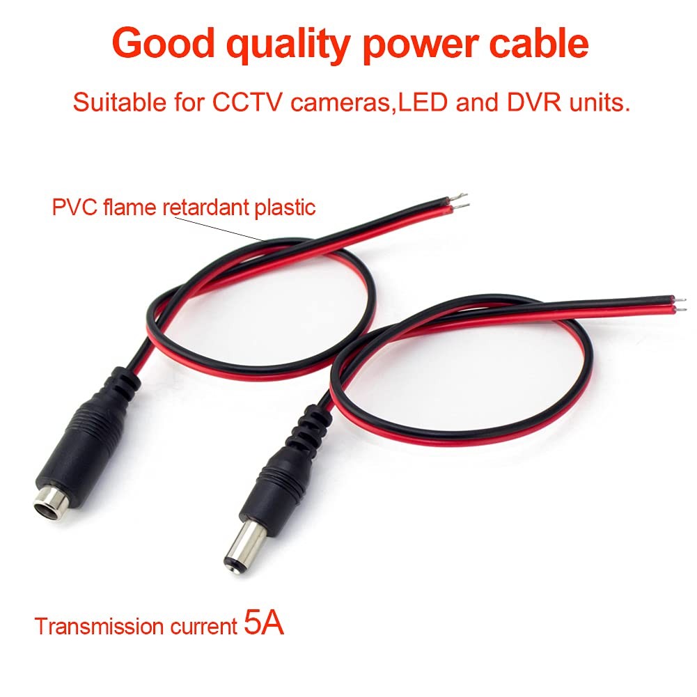 DC Power Pigtail Cable 10 Pair 18AWG Male Female Connector Set