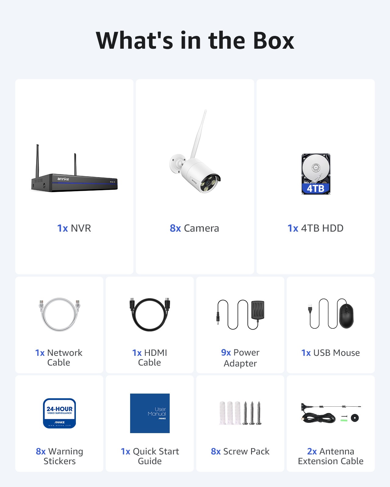 ANNKE 3MP Wireless AI Security Camera System 8CH NVR Two Way Audio Recording 4TB