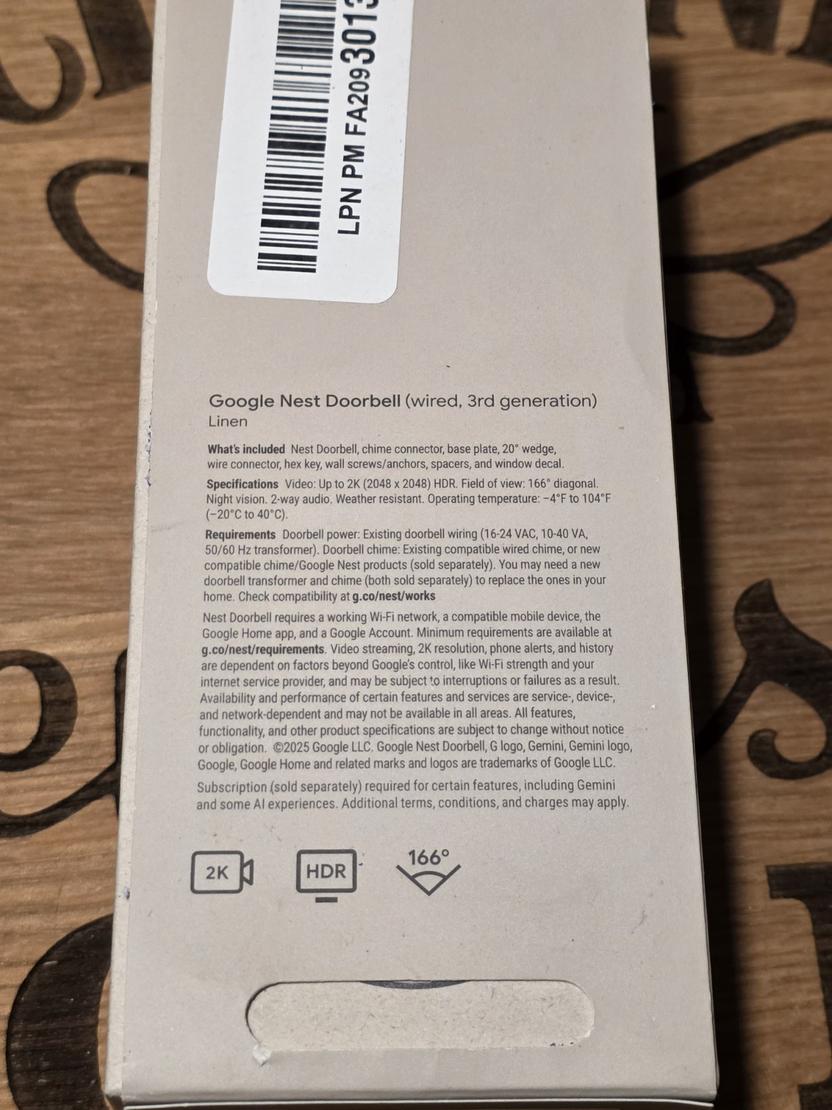 Google – Nest Doorbell (wired, 3rd gen) – Latest Model – 2K Video LINEN COLOR
