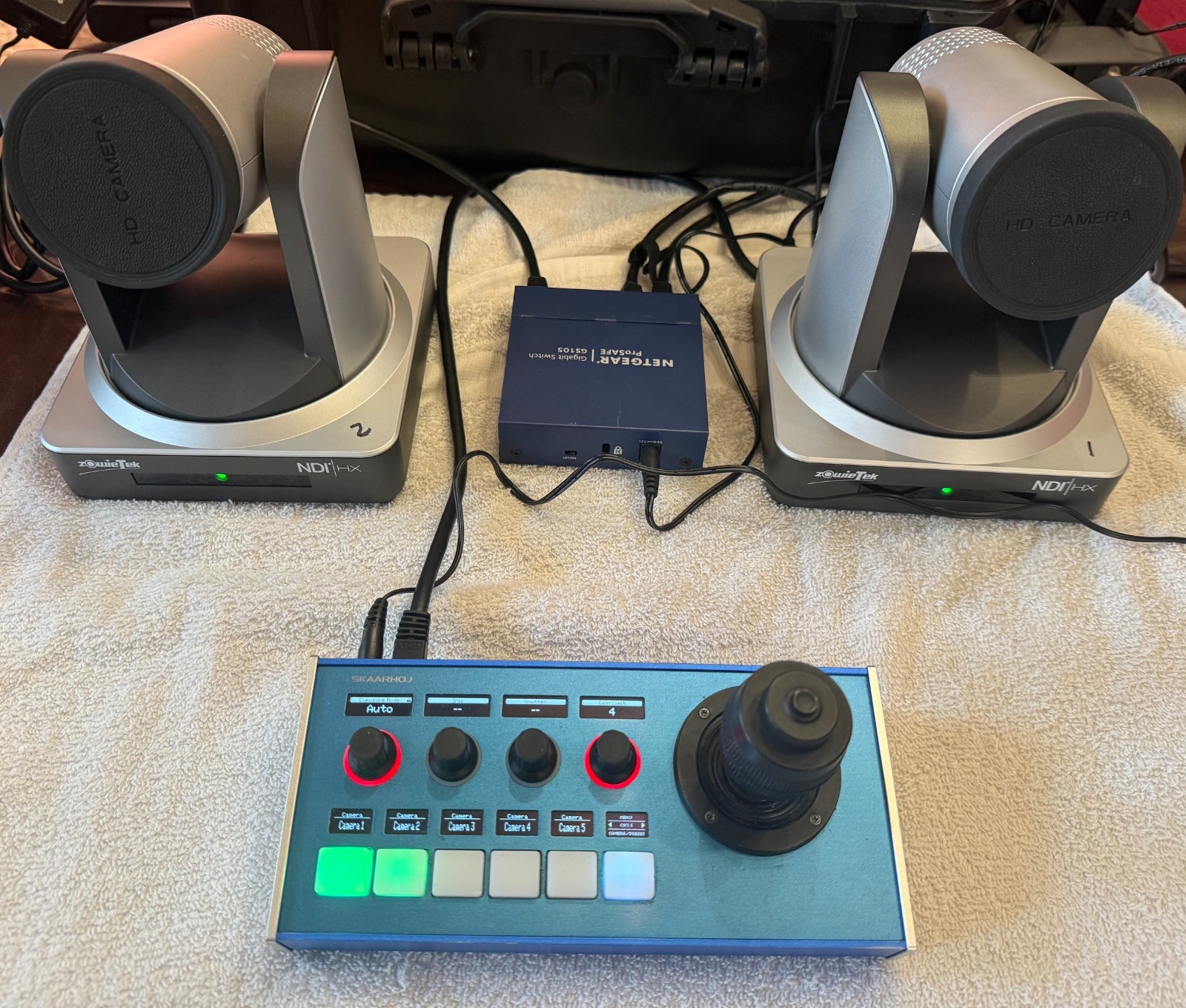 Skaarhoj ptz fly camera controller w/ 2-1080p60 ndi, sdi hdmi ptz cams and case!