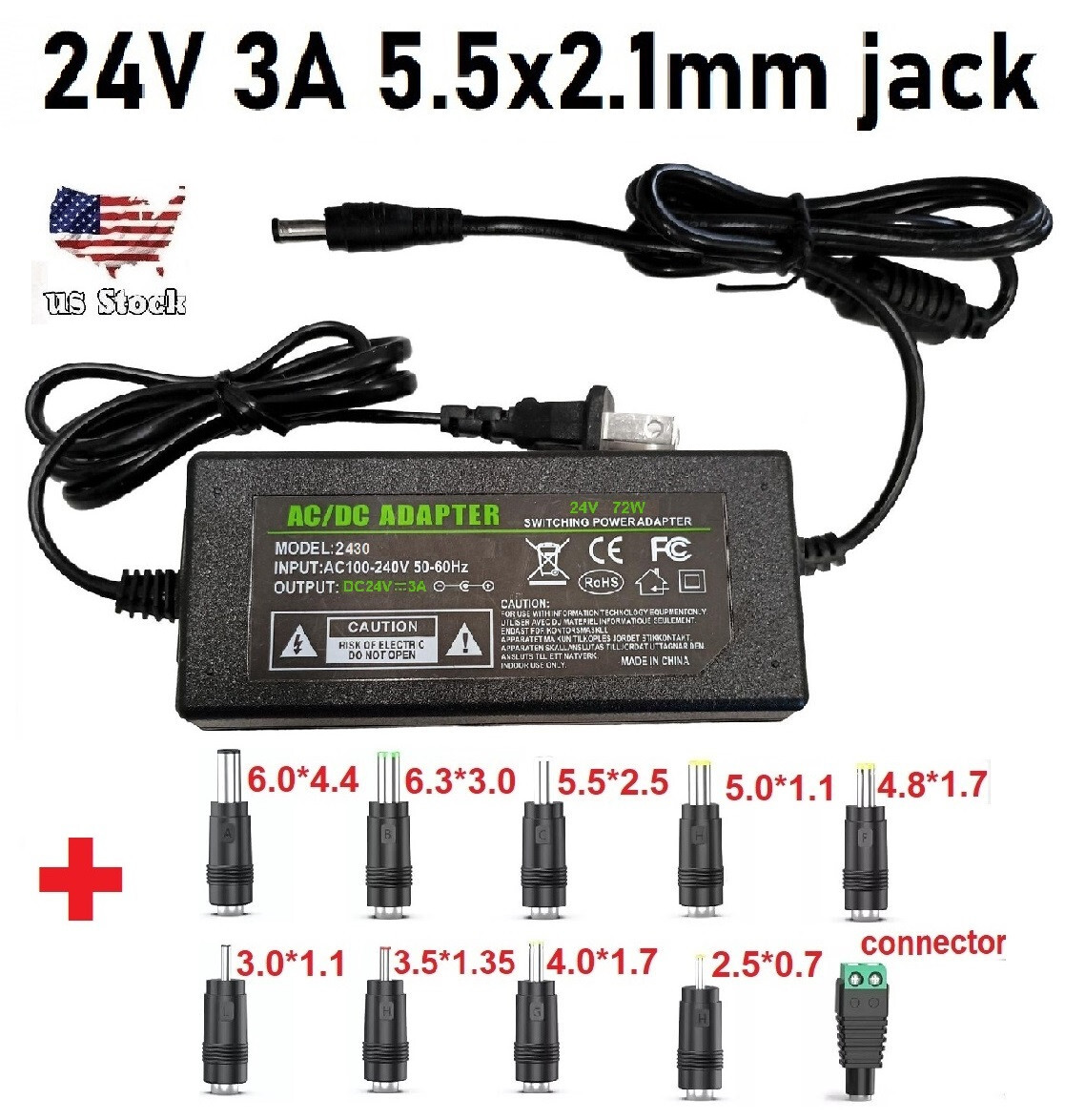 AC 100-240V DC 12V 5A 60W Power Supply for LED Strip CCTV +10 DC Power Plug Tips