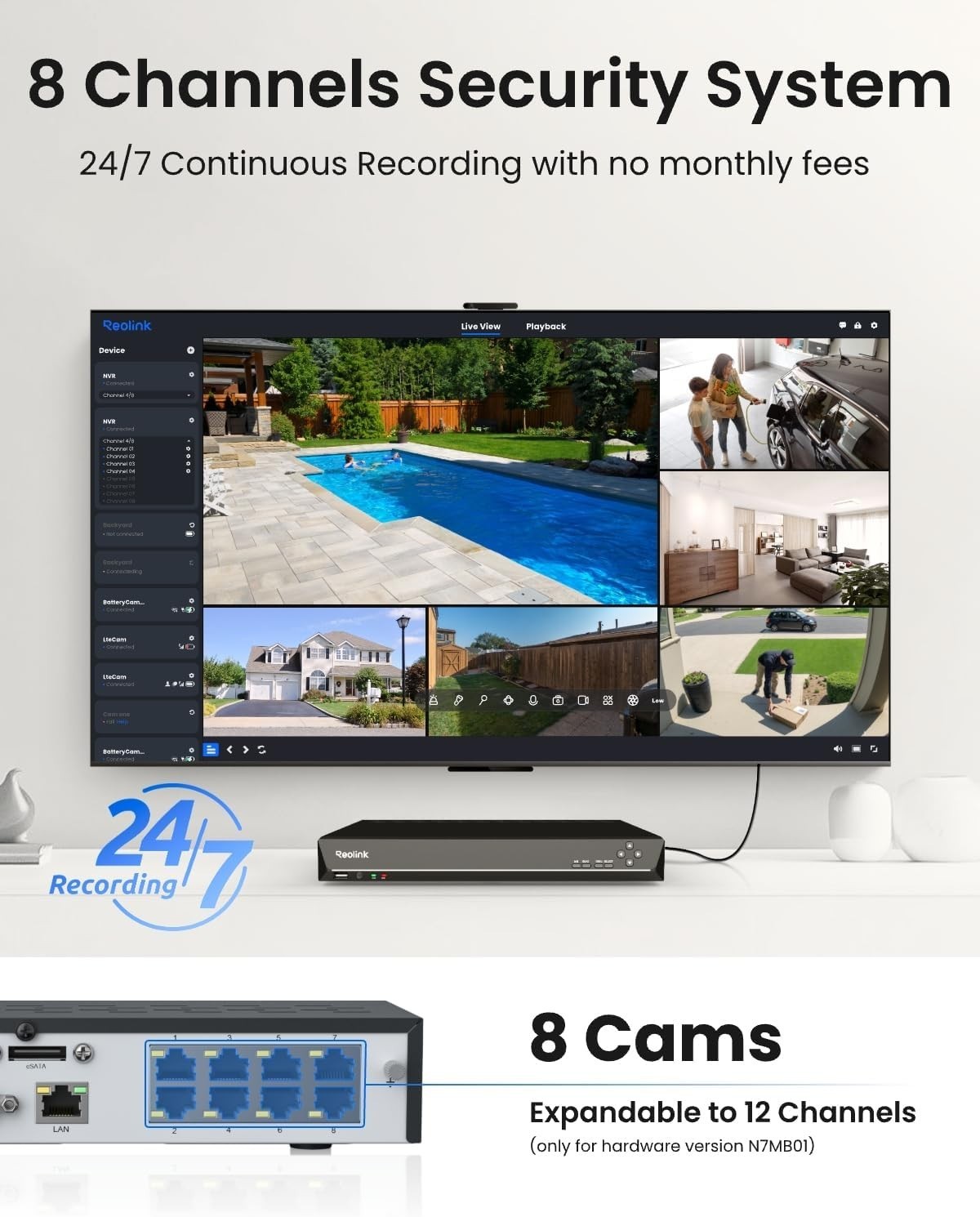 8CH NVR for Home Security, 24/7 Recording, No HDD