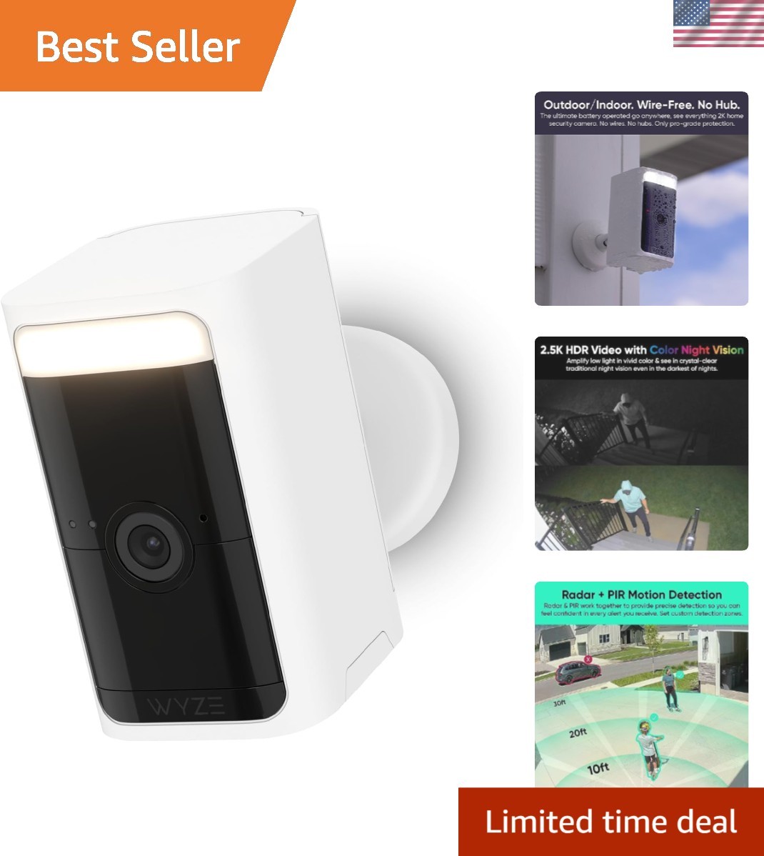 Weather-Resistant Wireless 2.5K HDR Security Camera with Spotlight & Siren