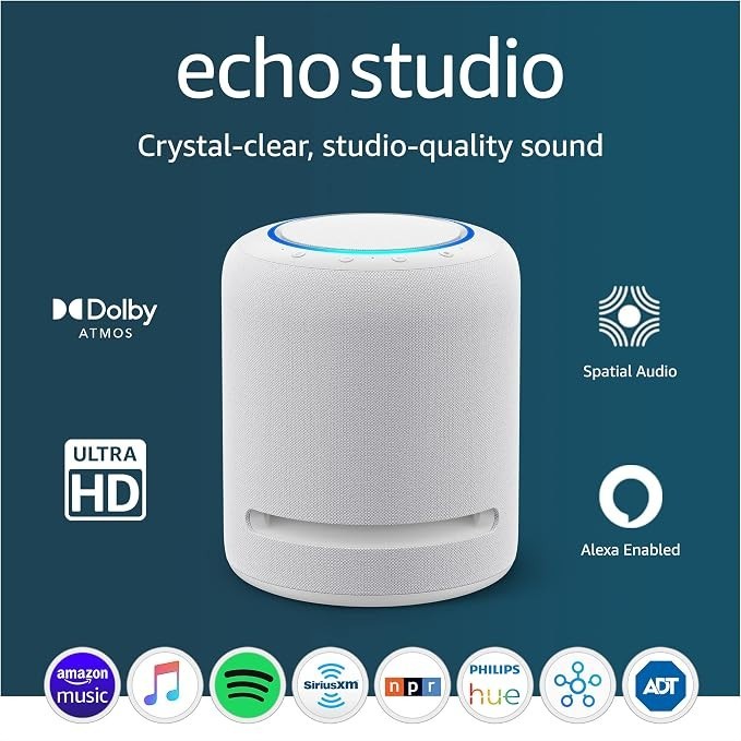 Amazon Echo Studio White Smart Speaker with Dolby Atmos 3D Audio Voice Control