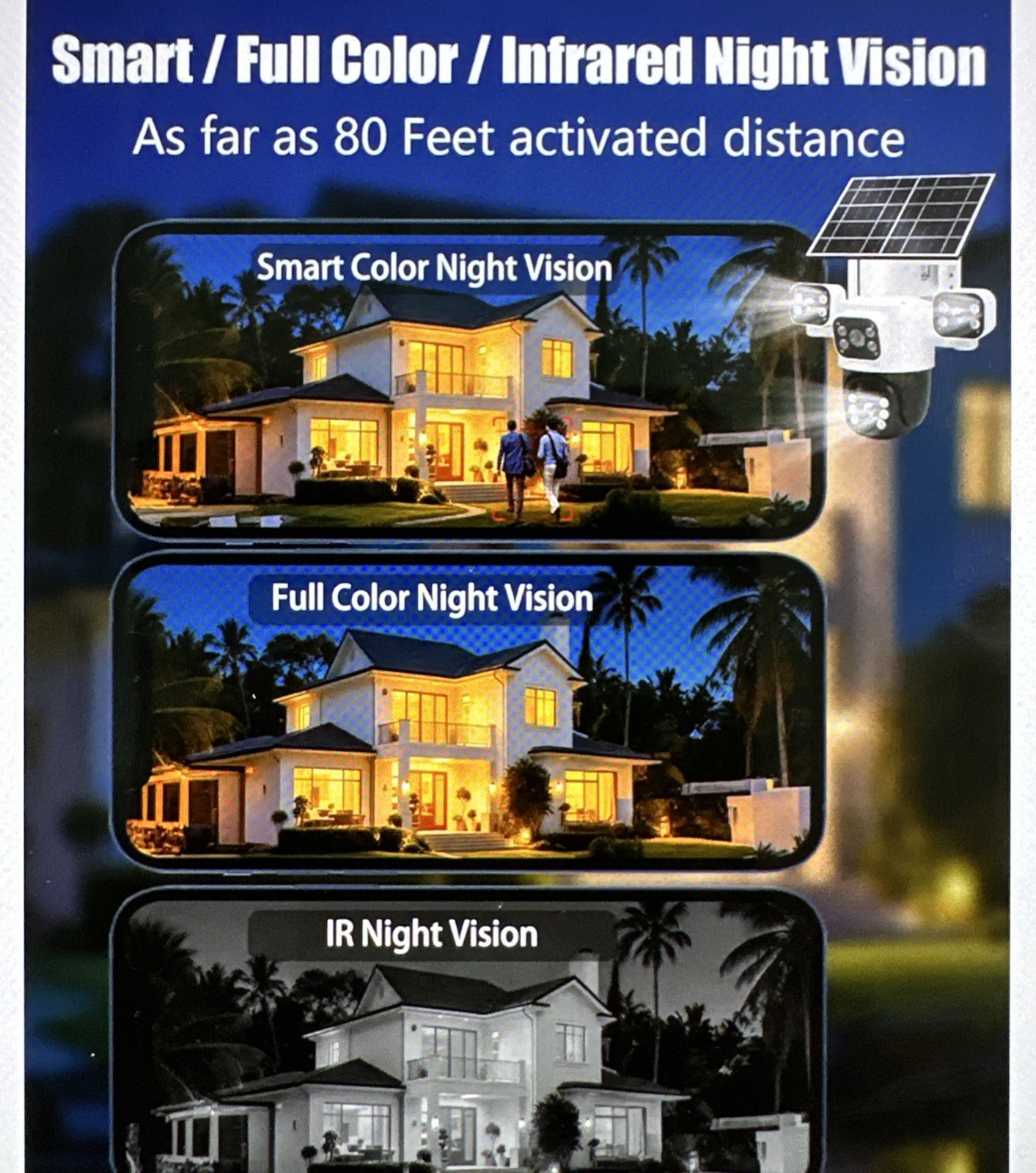 Triple-Lens Solar Security Camera, Wireless, Outdoor, HD, PTZ 360°, 8000mAh