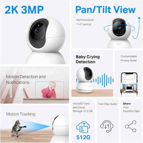 TP-Link Tapo 2K Pan/Tilt Security Camera for Baby Monitor, Dog 2-Pack, White
