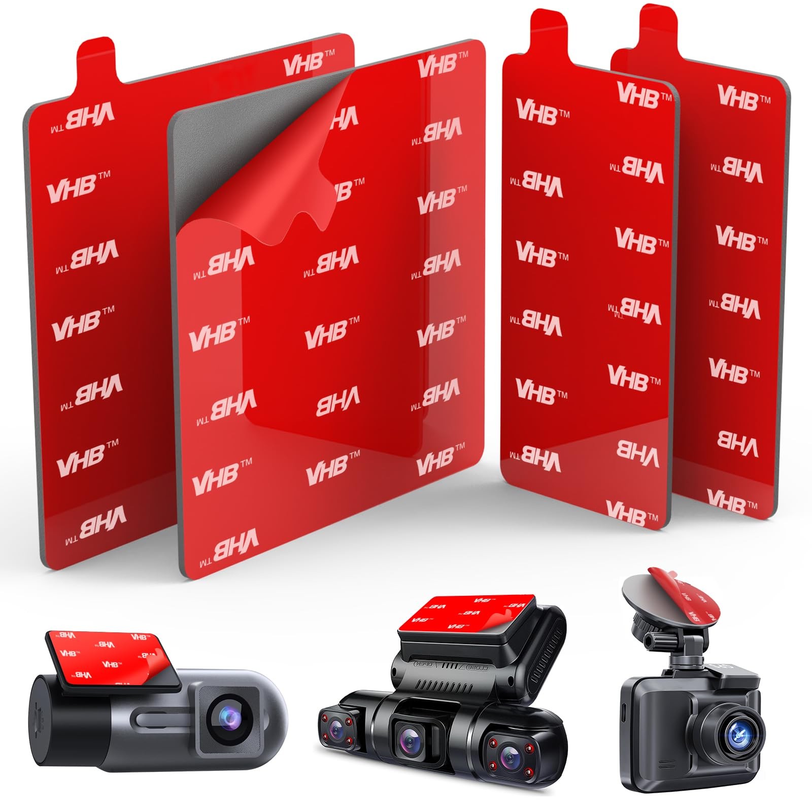 4Pcs Adhesive Sticky Pads for Dash Cam, Square High Heat 2.83 inches, Red