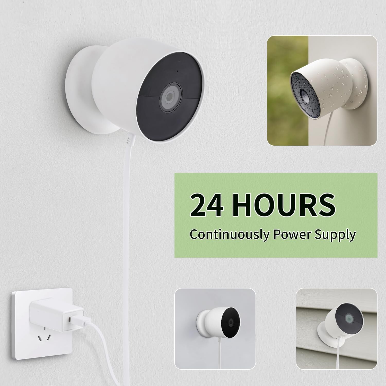 Power Adapter for Google Nest Cam Outdoor or Indoor, Battery – 10ft/3m Flat W…