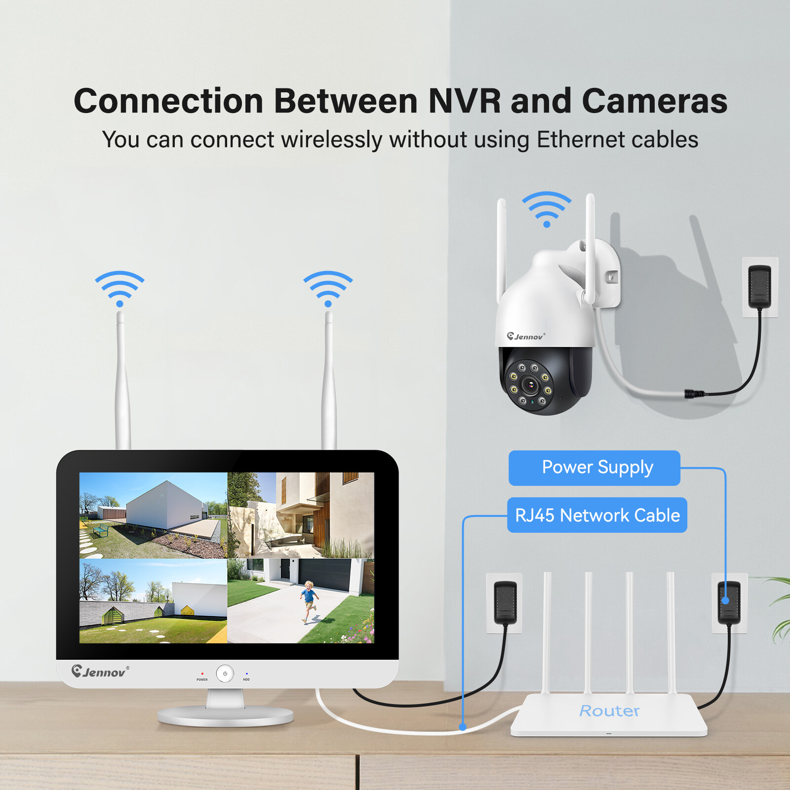 JENNOV J-Series Wireless Security Camera System Monitor WiFi 5MP 1TB HD 10CH NVR