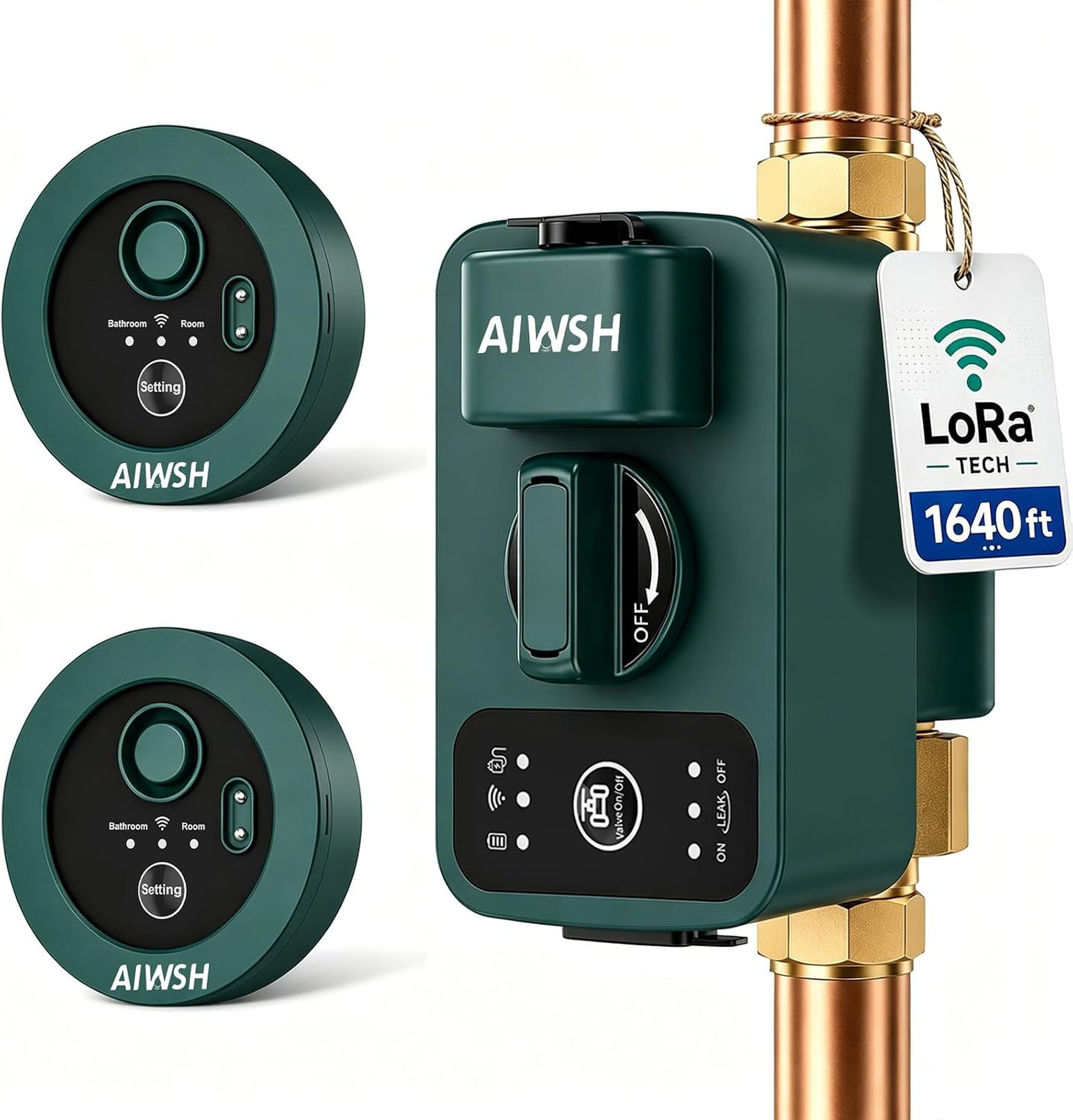 Water Leak Detection System with Auto Shut Off and LoRa Connectivity, Fits 3/4