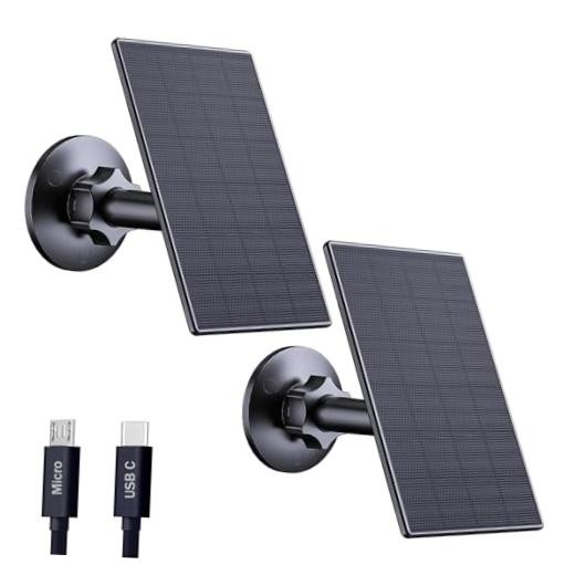 2W Solar Panel for Security Cameras, Solar Charger with Micro USB 2 Pack-Black