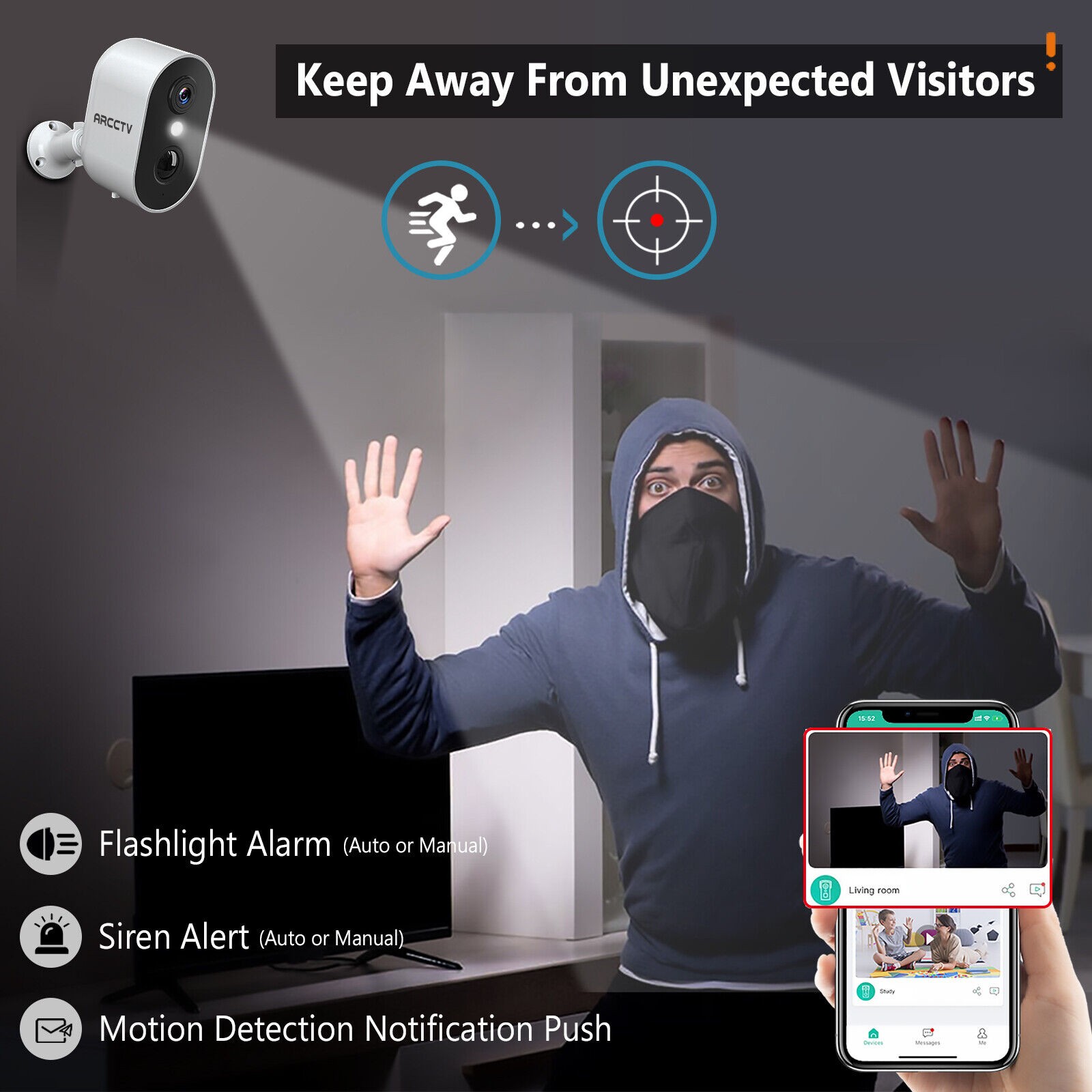 ARCCTV 4MP Solar Battery Powered WiFi Security Camera Home Outdoor Wireless CCTV