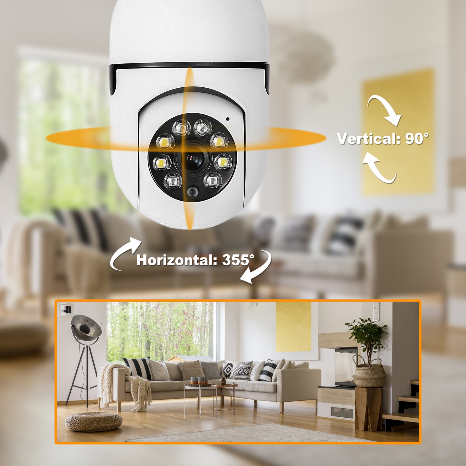 1080p HD 360° Panoramic Light Bulb Camera Wireless IP Home Security Lamp Cam HD