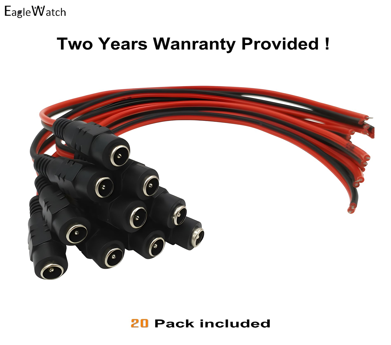 20 Pack Female Power Pigtail DC 5.5mm x 2.1mm Connectors Upgraded AWG for CCT…
