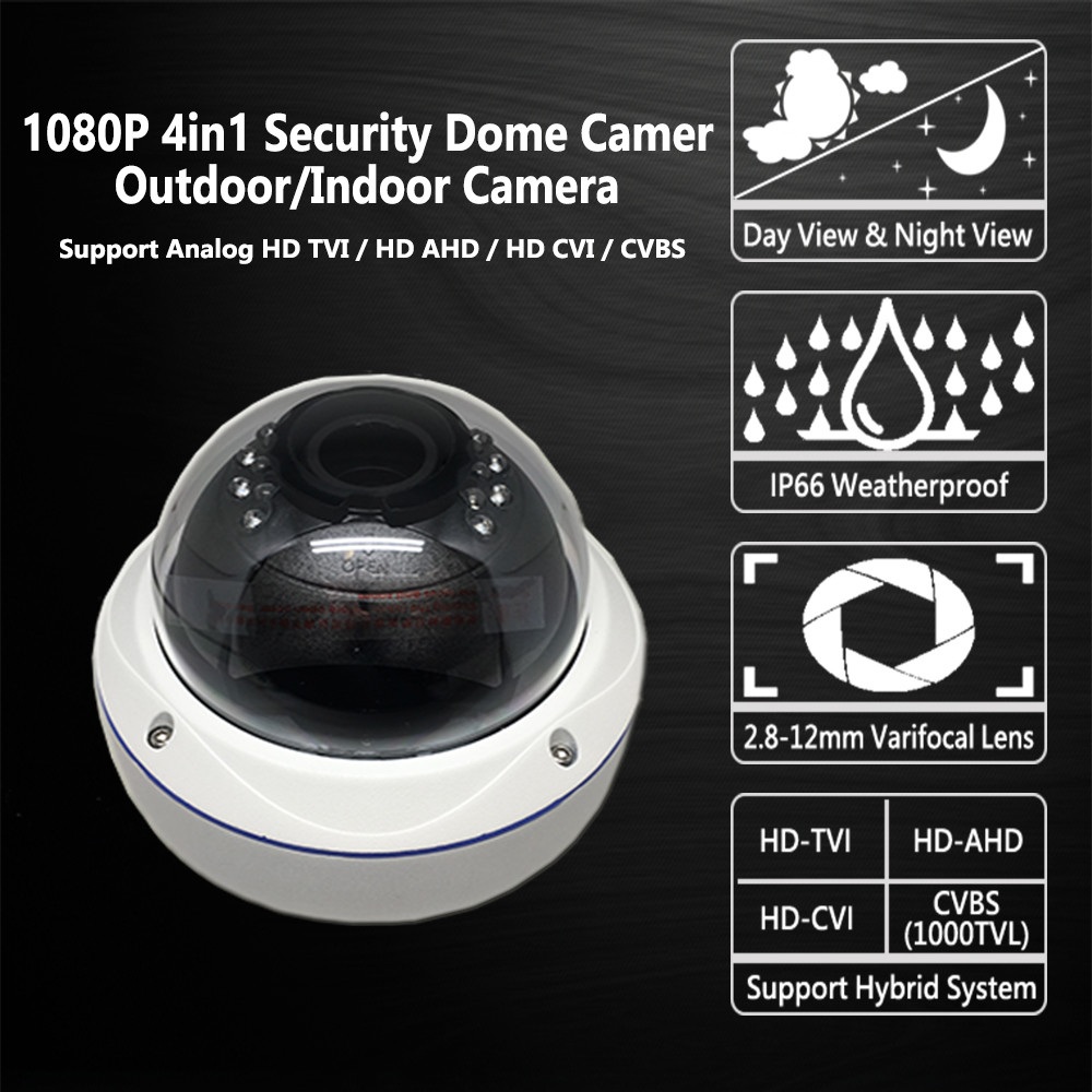 [Package] 1PV 2.8-12mm 1080P HD Security Dome Cameras 4in1 HD TVI CVI AHD Analog