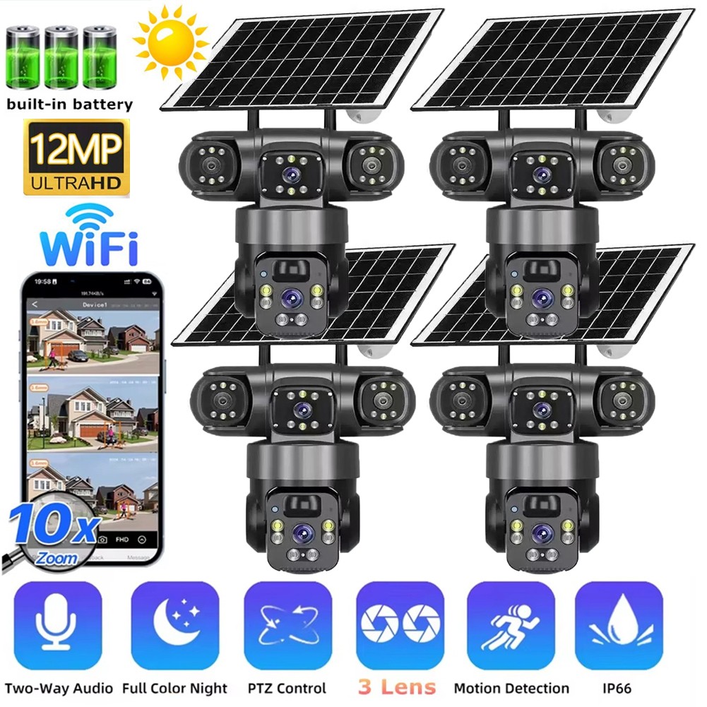Solar Battery Powered Wireless WiFi Outdoor Pan/Tilt Home Security Camera System