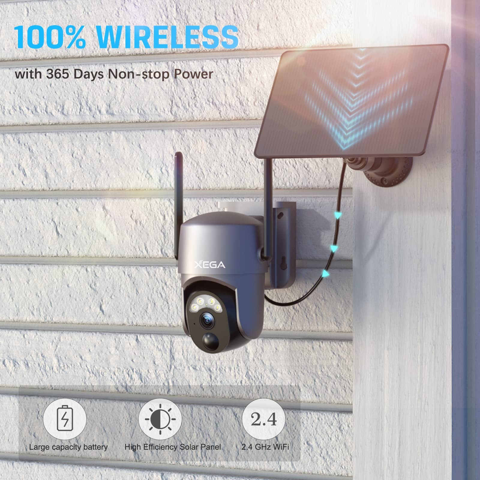 Xega 2 Pack Security Camera Wireless Outdoor 2K 360° 2-Pack with Solar Panel