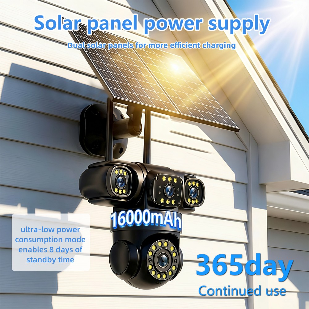 4 Lens 16 MP 4G SIM Solar Security IP Camera Outdoor CCTV Motion Detection PTZ