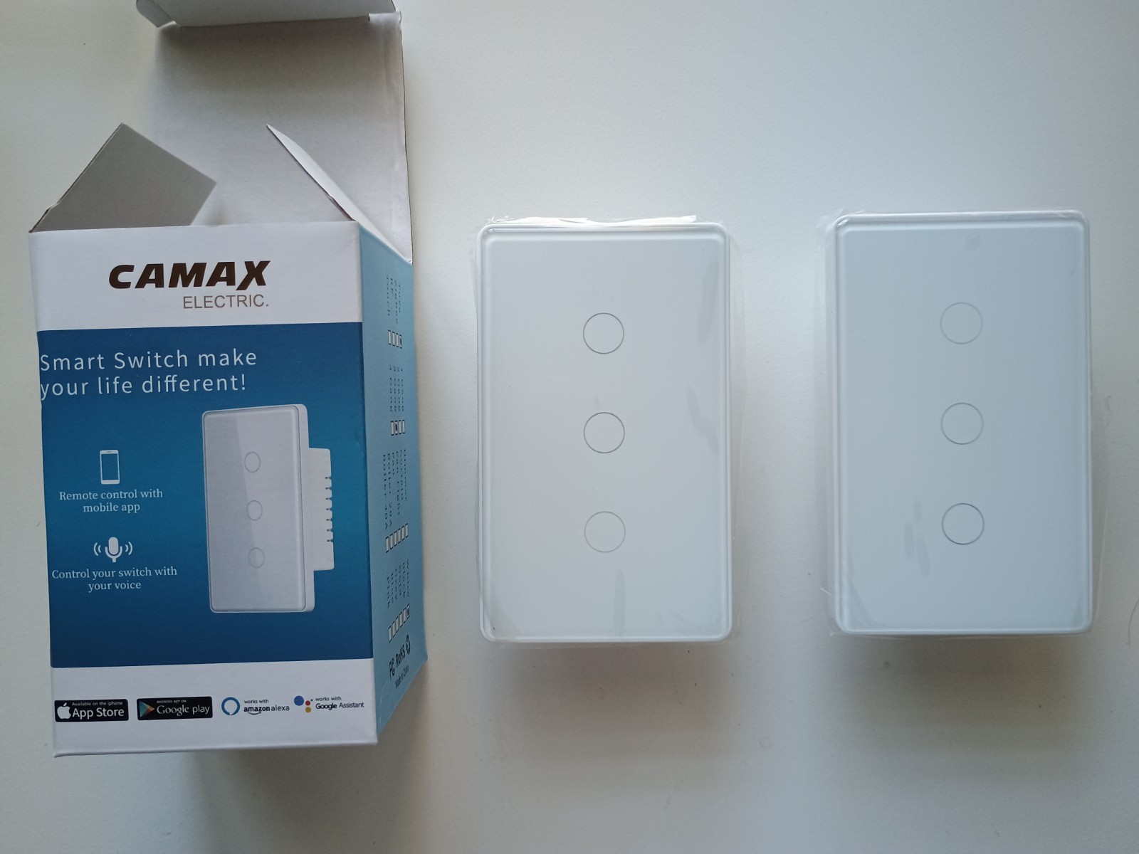 Pack of 2,CAMAX Smart Light Switch, WiFi, Blue Tooth, TUYA App , 3-Gang