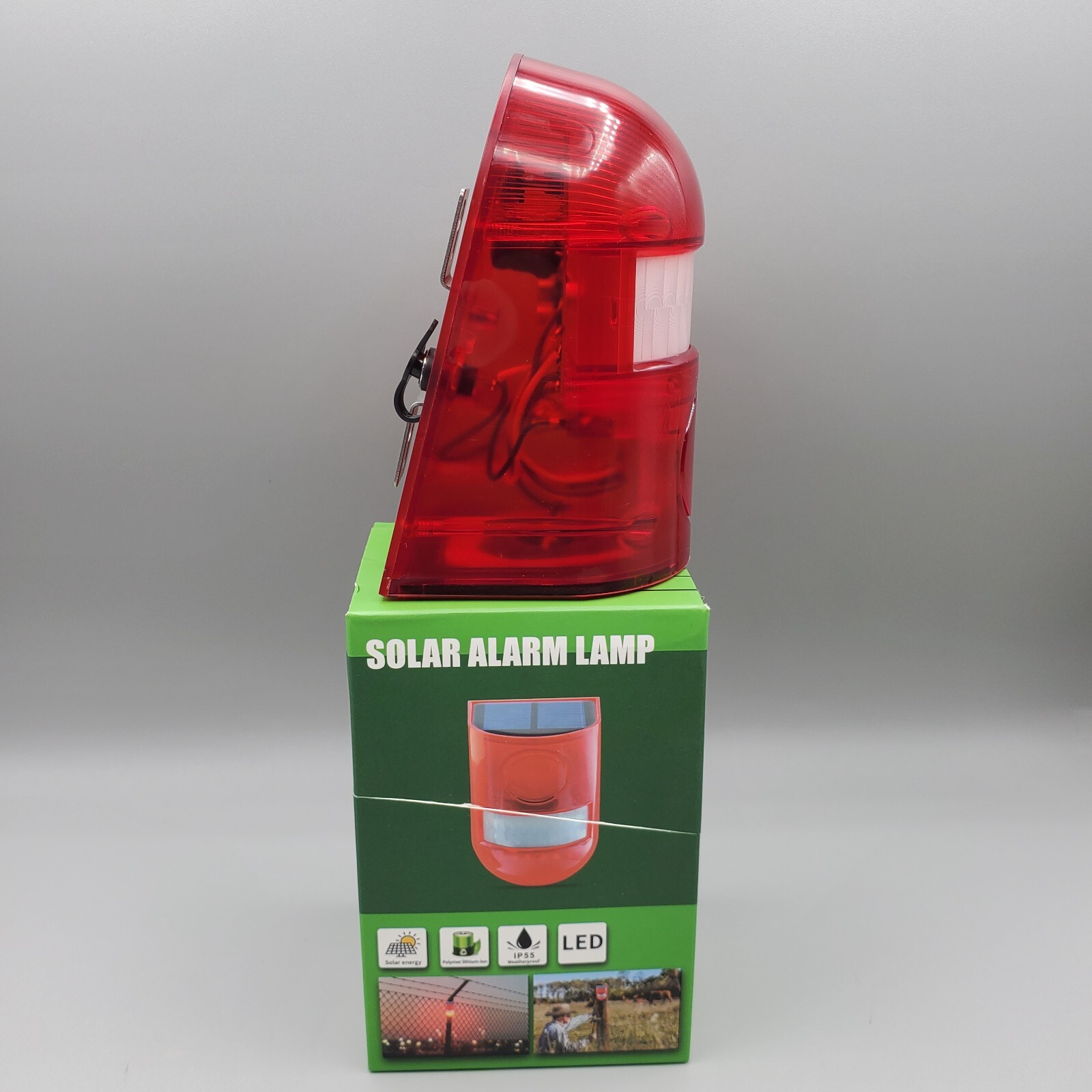 Solar Warning Alarm Strobe Light Motion Sensor Waterproof Outdoor Security