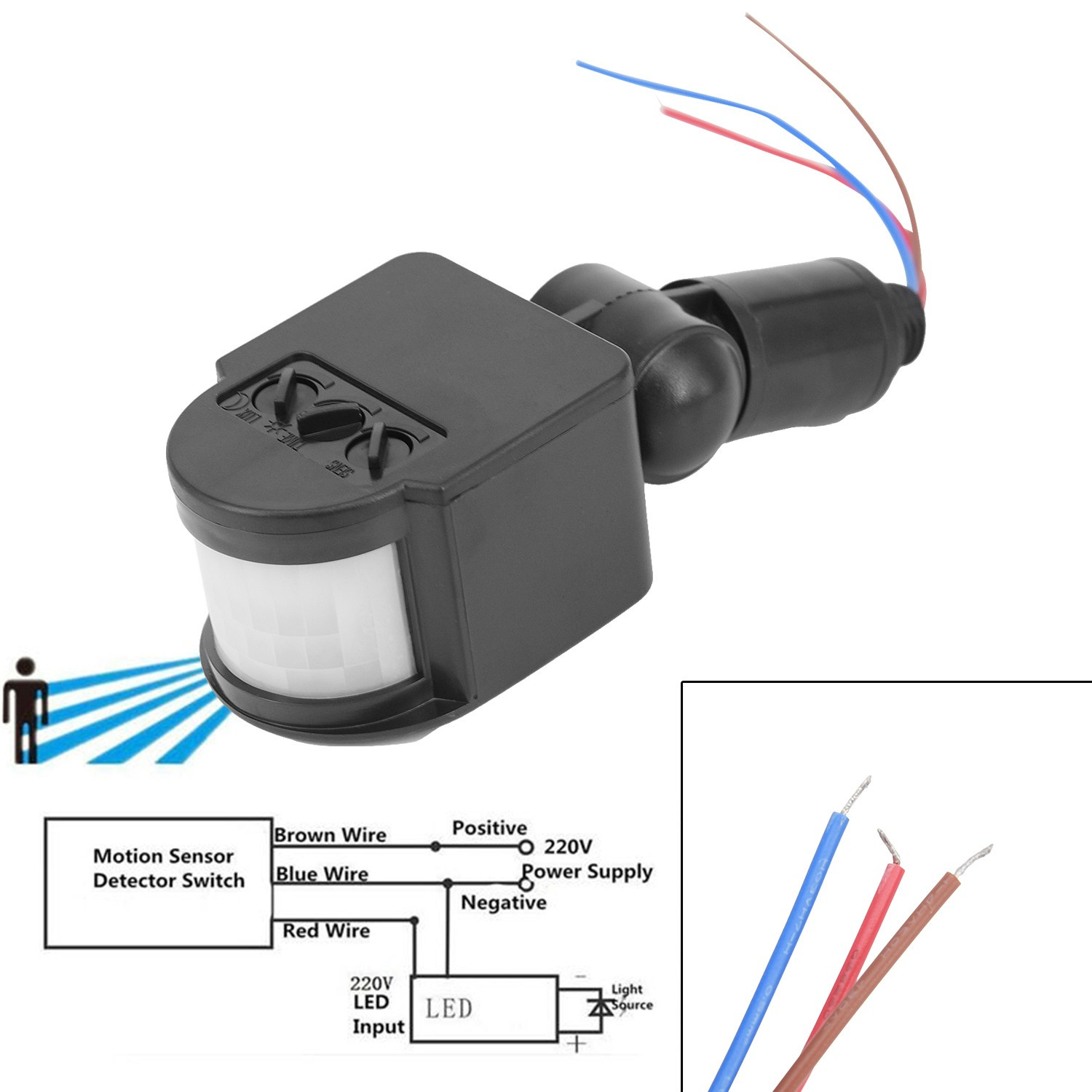 180° 110-220V PIR Infrared Motion Sensor Detector Wall Lamp Switch LED Outdoor