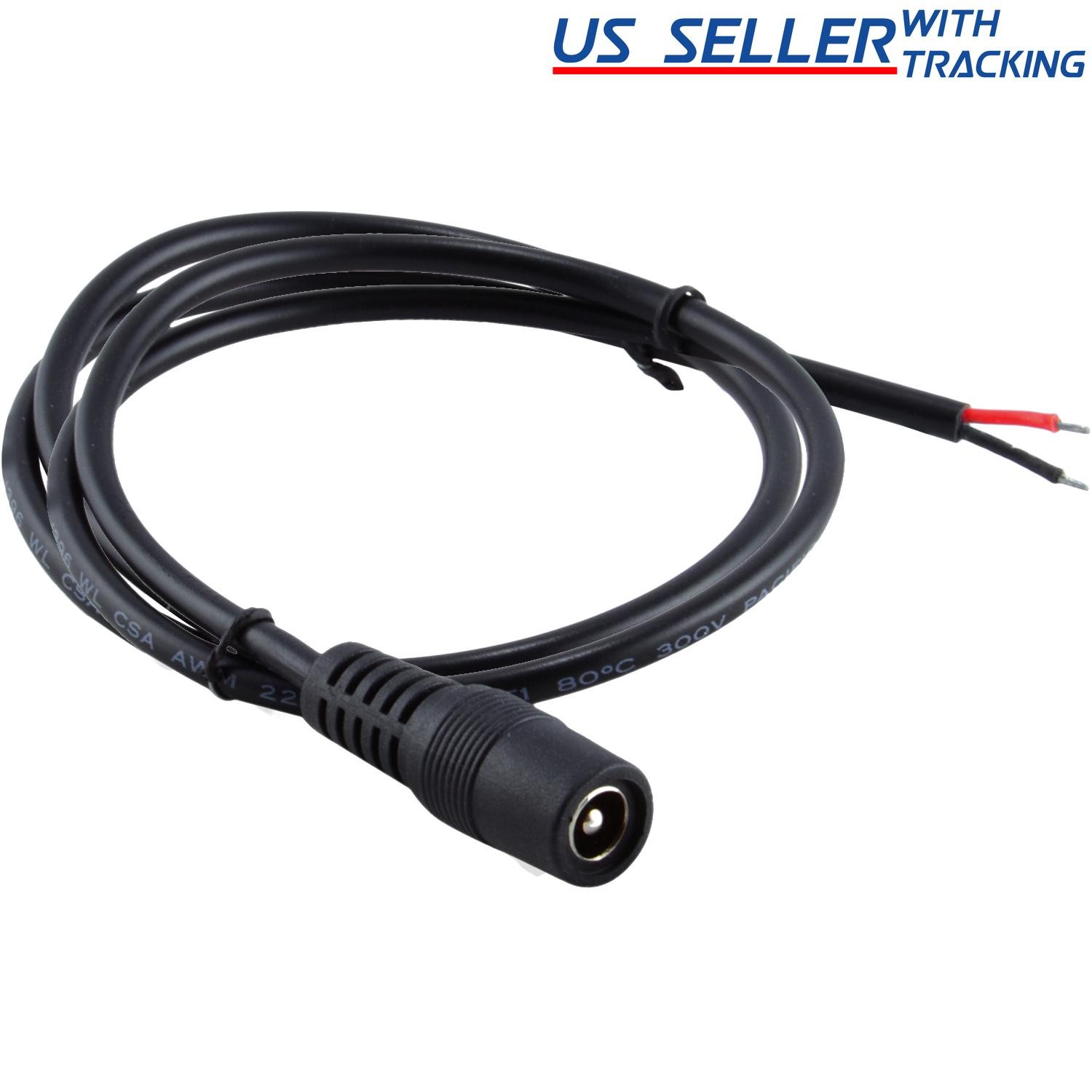 3ft 5.5×2.5mm Female DC Power CCTV Pigtail Cable 18AWG Copper Wire 5V 12V 24V