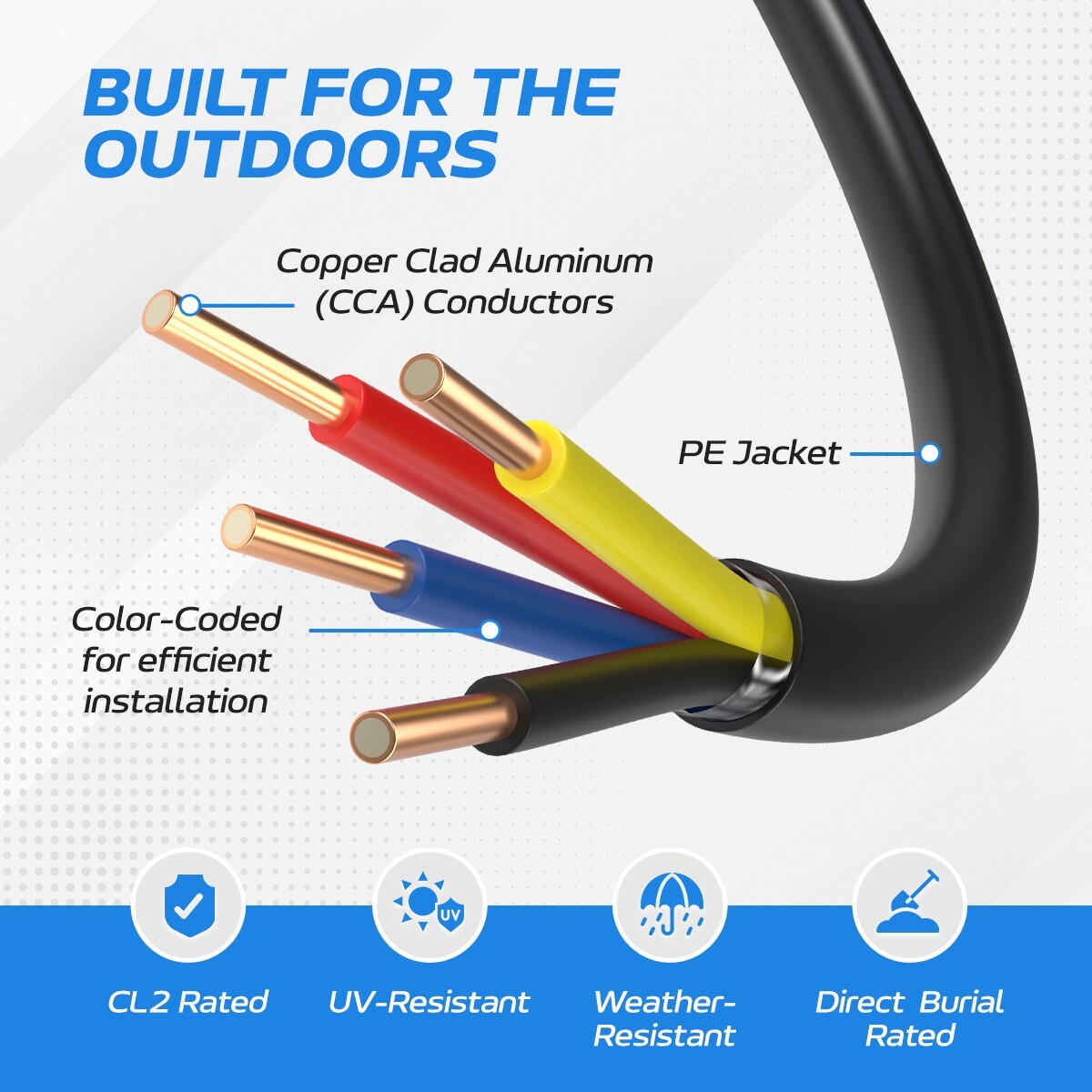 500FT Outdoor Alarm Security Cable 22AWG 22/2 SOLID CCA Direct Burial Bulk Wire