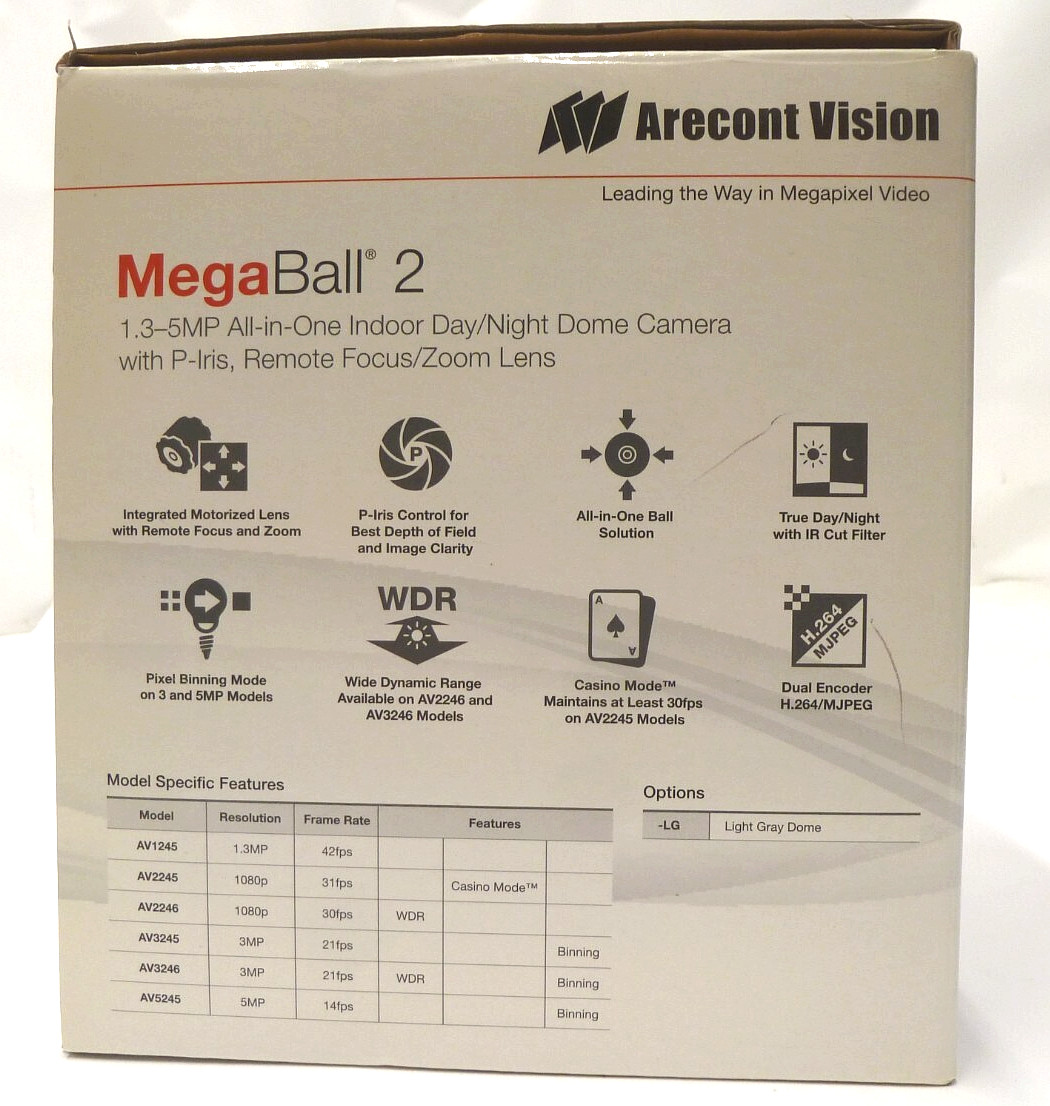 Arecont Vision AV2246PM-D-LG 1080p MegBall WDR RZ RF P-Iris 3-10mm F1.3 Camera