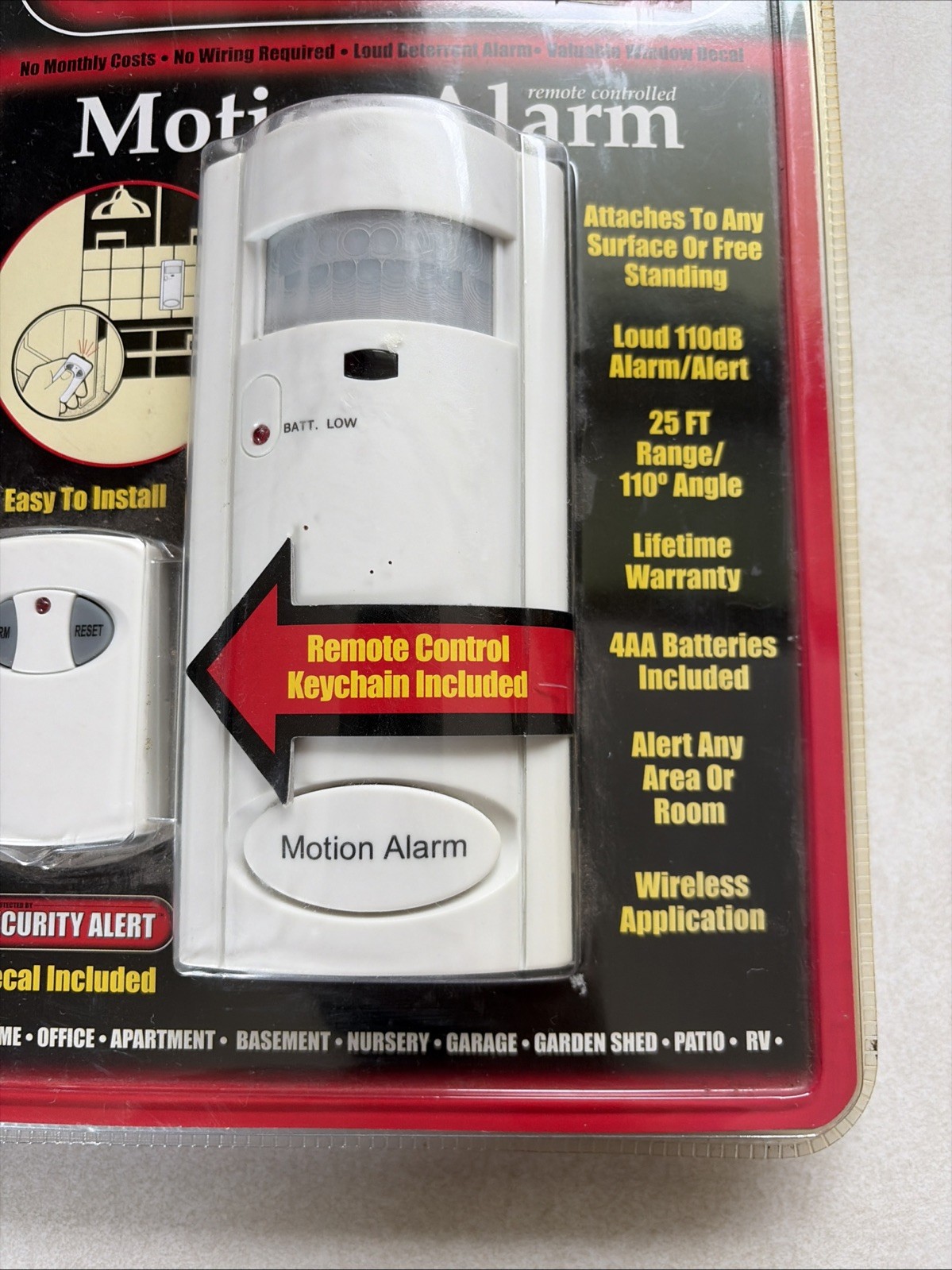 Security Alert System Motion Sensor Alarm Castlehill Products 110db W/Remote NIP