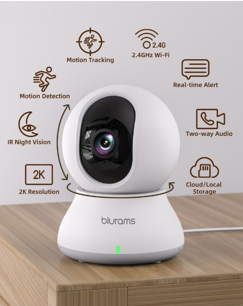 2pcs Blurams Dome Lite 2 Home 2K Security Camera, 360-degree/2-Way Audio For Pet