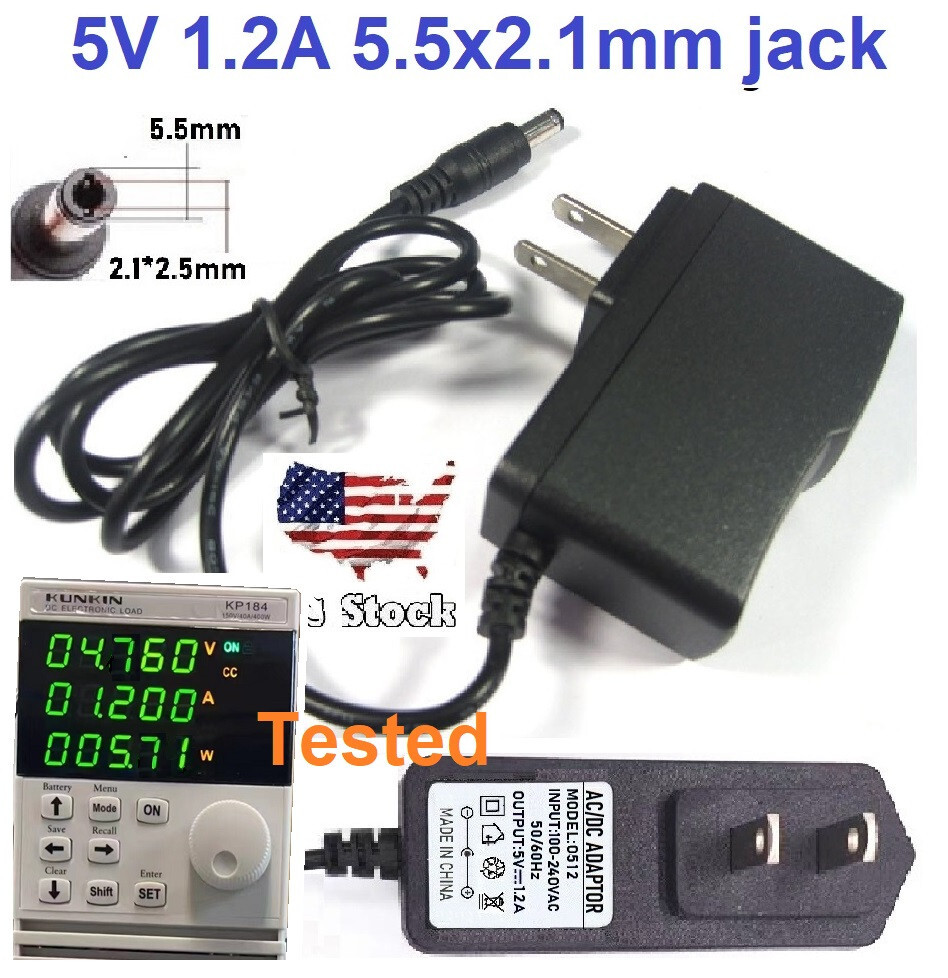 Tested 5V 1.2A 1200mA AC/DC 110-240V Converter Adapter Wall Charger Power Supply