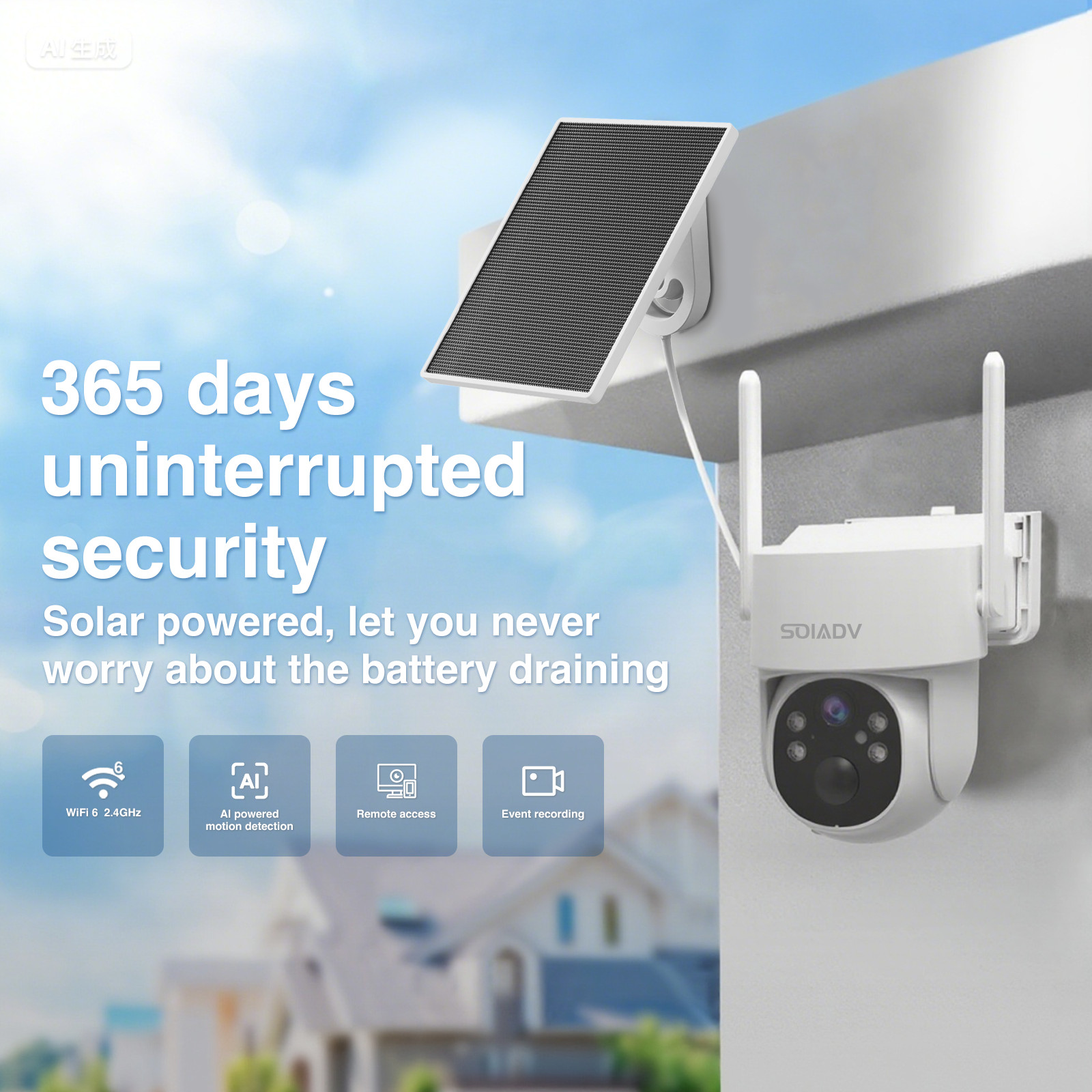 WiFi6 Wireless DualBand Security Camera Sys Solar Battery Powered PTZ 4MP 4PACK