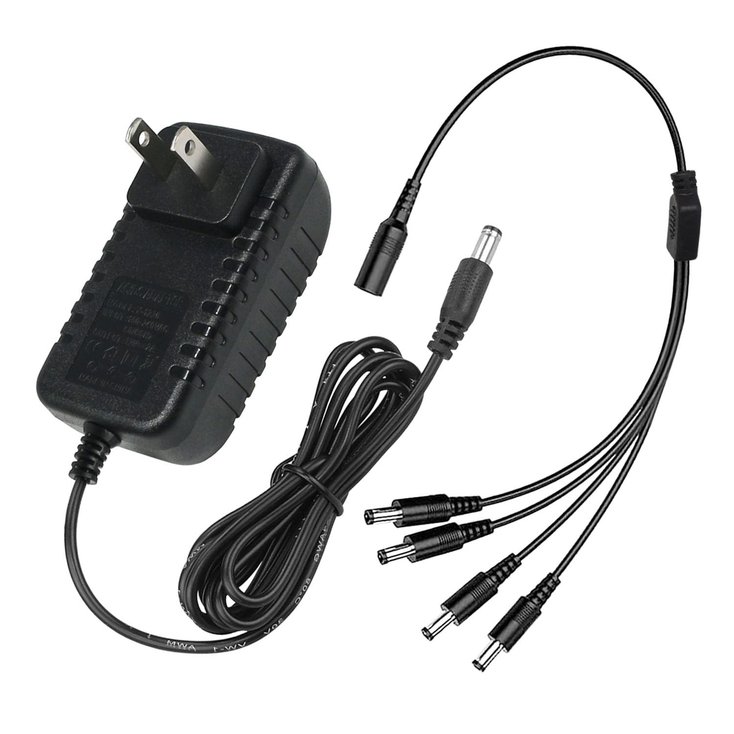 Power Supply Adapter 12V 2A with 4 Way Splitter Cable