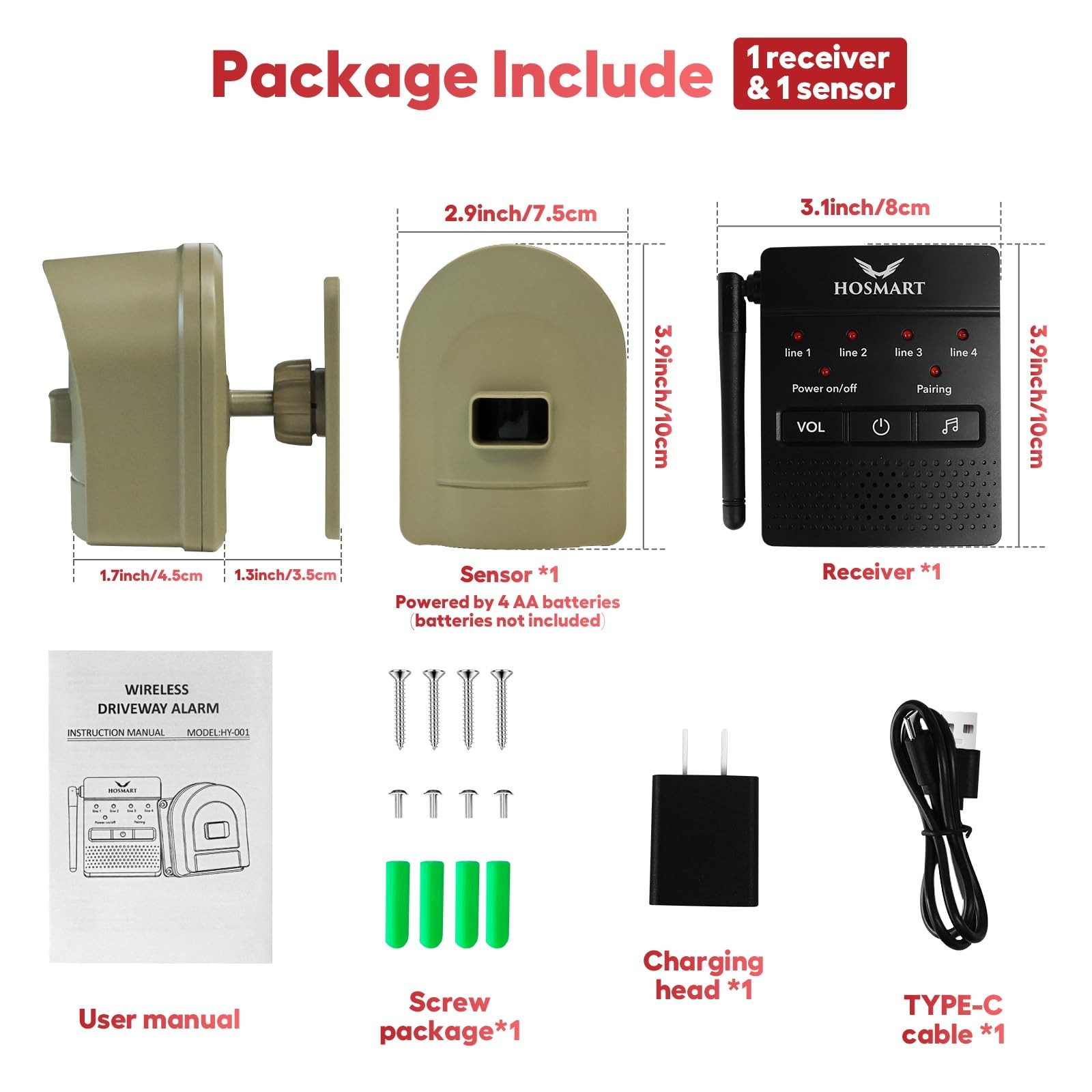 1/2 Mile Hosmart Driveway Alarm Wireless Motion Sensor System | Driveway Sens…