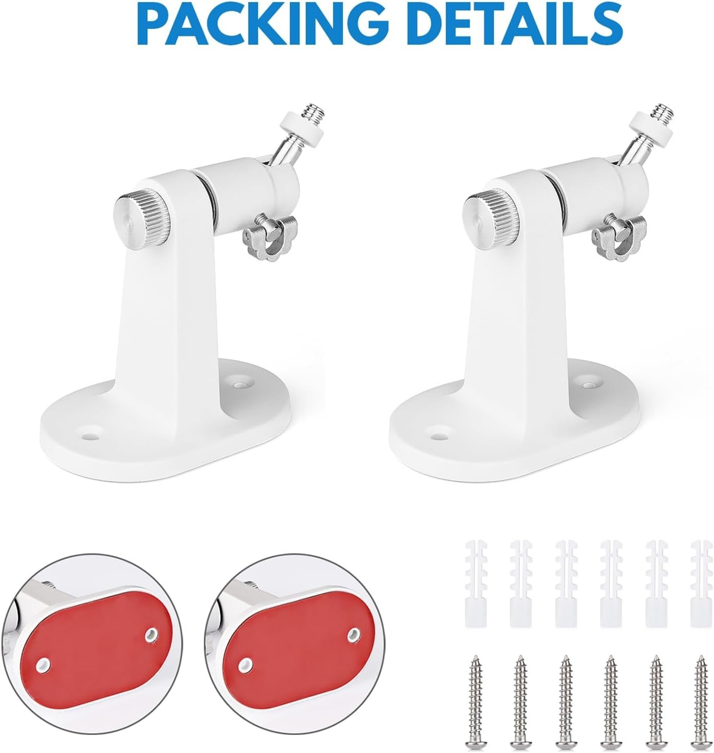 Adjustable Security Camera Wall Mount Bracket, 2 Pack, White, 360° Swivel