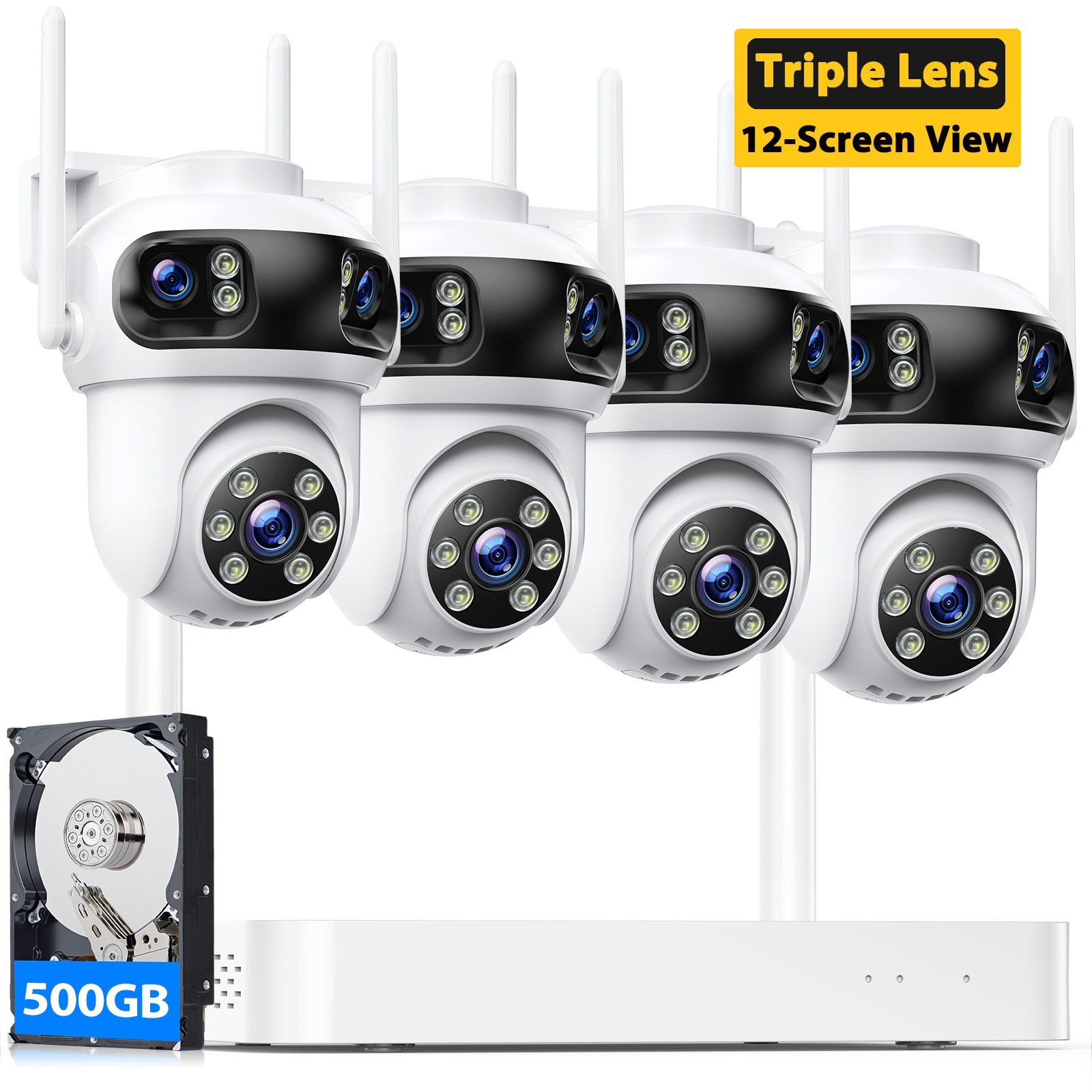 Home Security Camera System 10CH WiFi NVR 3K Wireless Outdoor Triple-Lens Camera