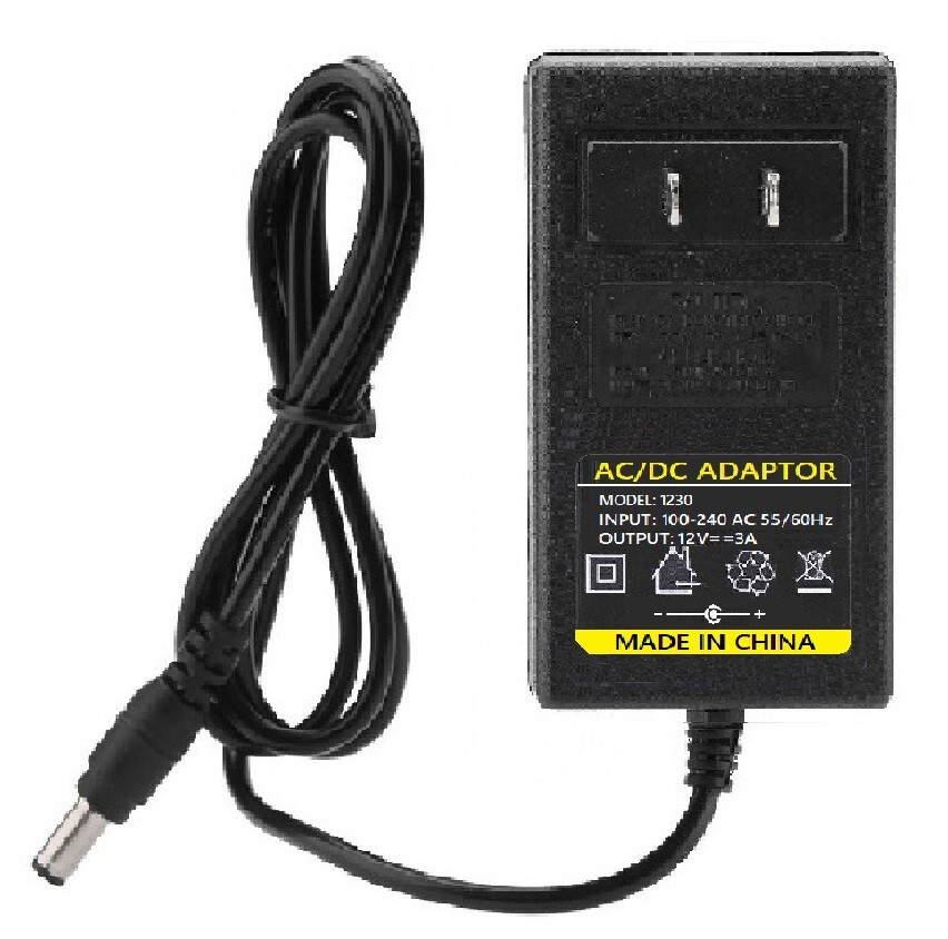 12V 3A AC/DC Adapter Power Supply Charger with 5.5×2.1mm +2 DC Power Plug Tips