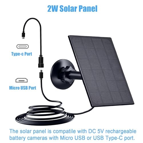 Solar Panel for Security CameraW Solar Charger with Micro USB & USB-C 2 Black