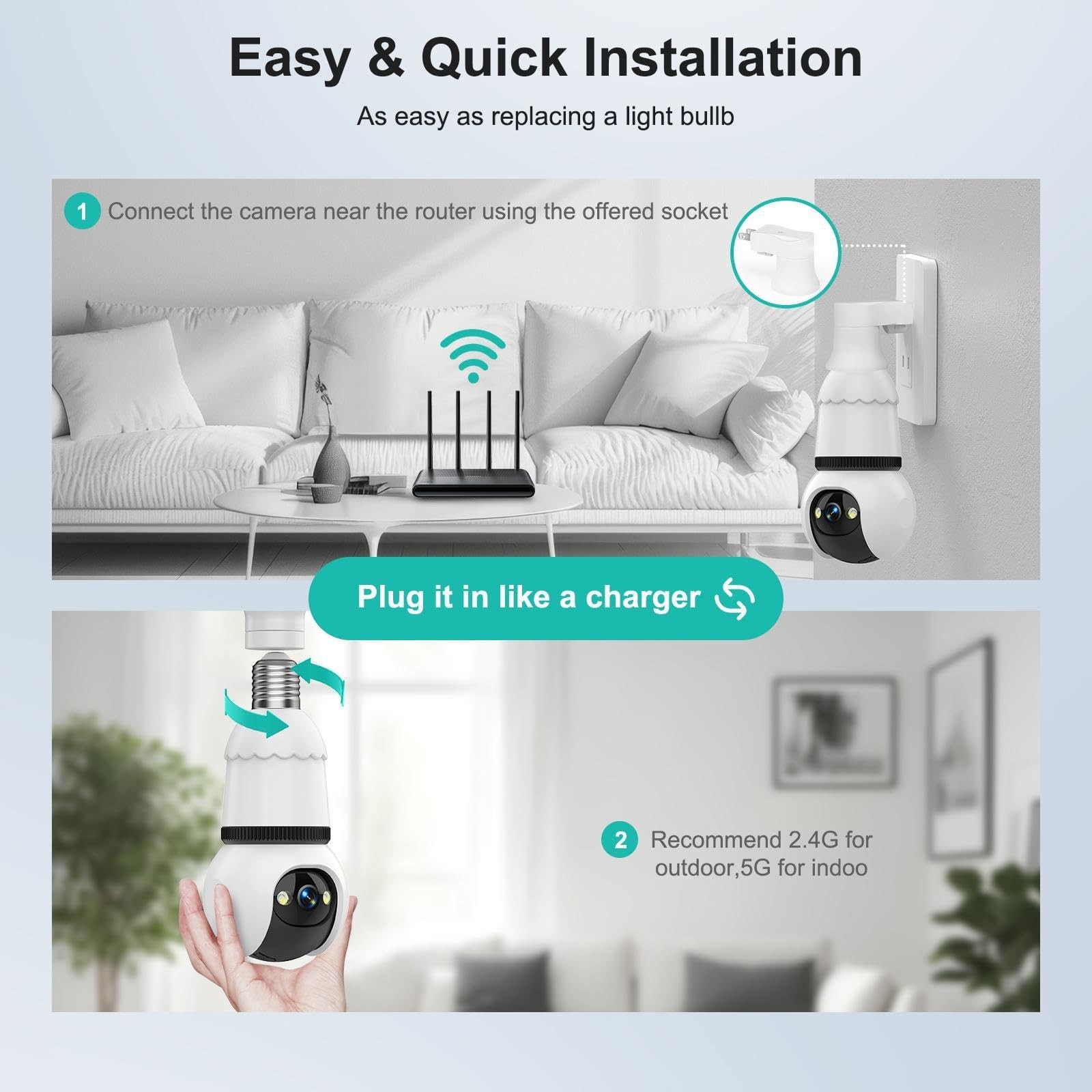 Hawkray Light Bulb Security Camera Wireless Outdoor Indoor-5&2.4GHz Dual Band…