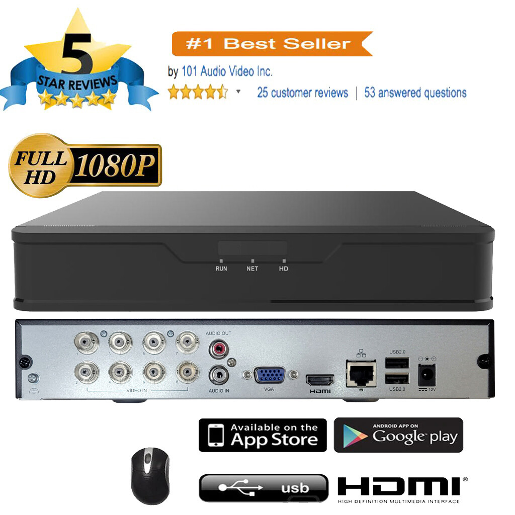 Security Camera System Wired DVR NVR 1080P HD 5in1 8CH Channel 2.8mm Fixed Lens