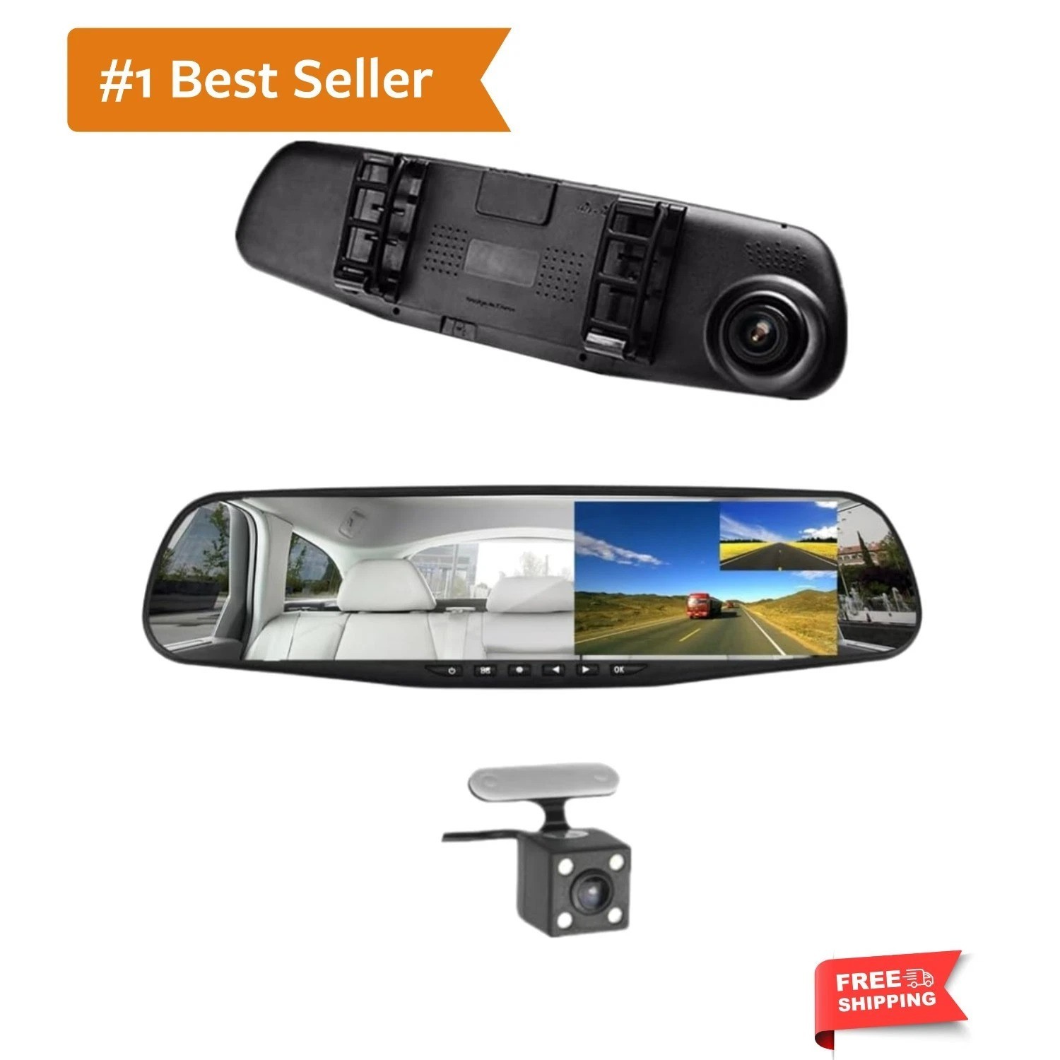 Car DVR Rear View Mirror Video Recroder 4.3″ inch Back Up Car Camera Dual Len…