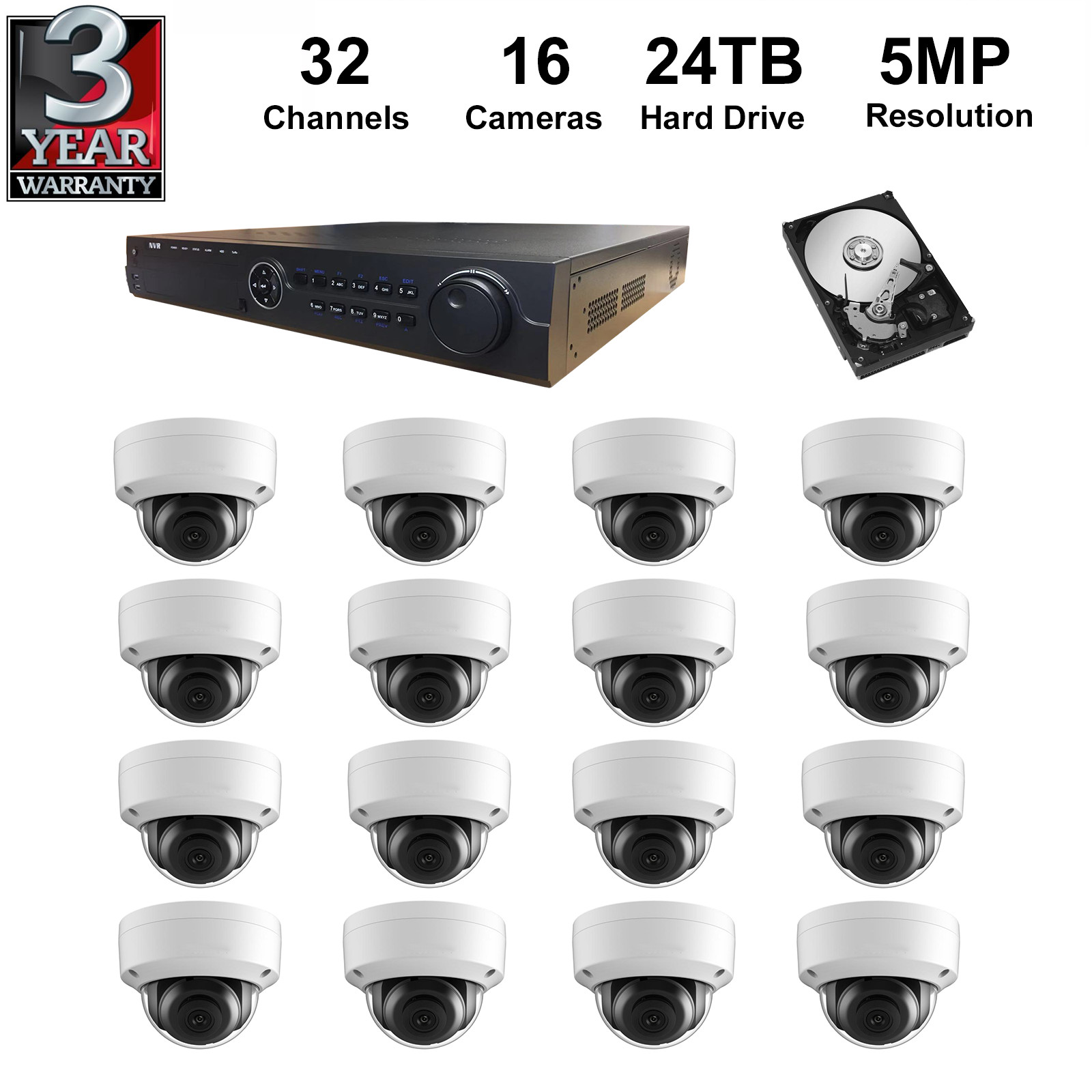 NVR Kit:32 Channel NVR+Pre-installed 24TB Hard Disk+5MP IP Camera