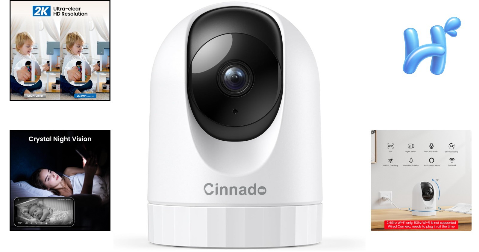 Smart 360° Home Security Camera – 2-Way Audio, Night Vision & Alexa-Compatible