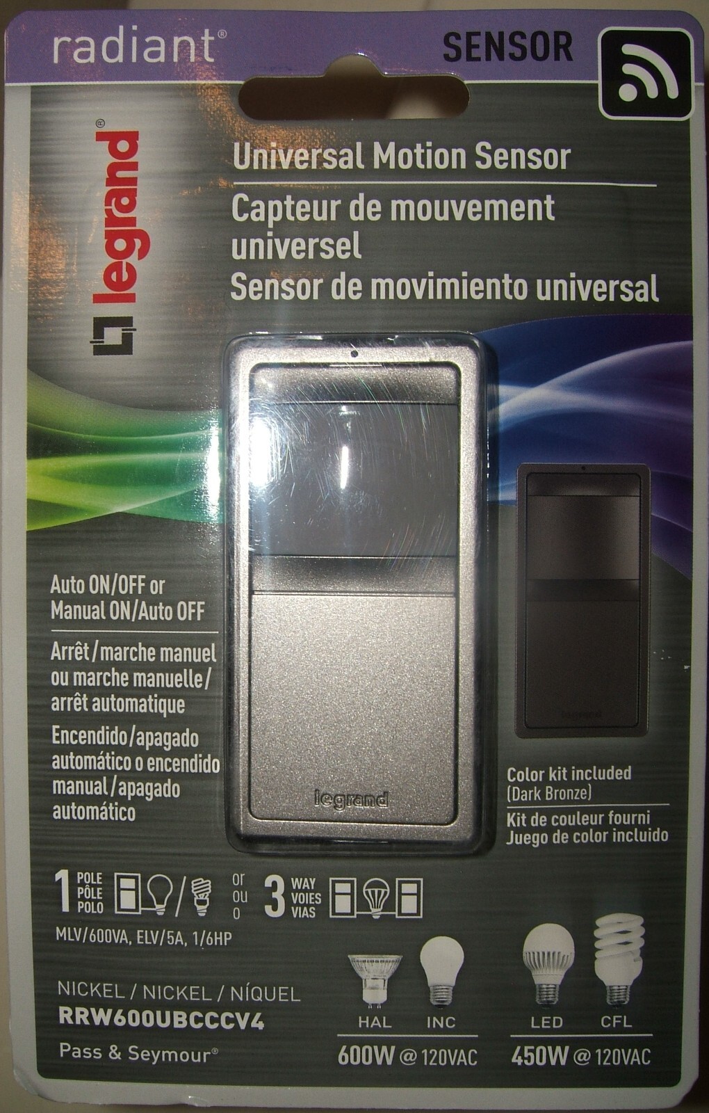 Legrand Radiant Universal Motion Sensor Nickel and Dark Bronze