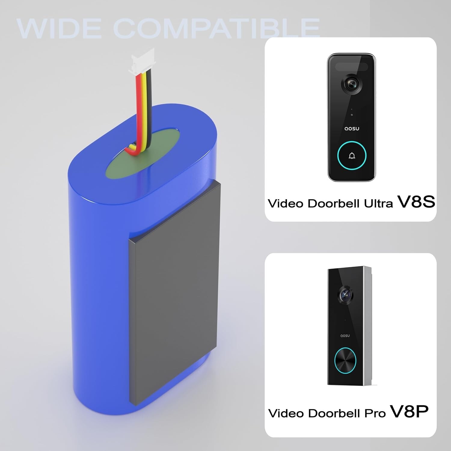 Upgraded 7000mAh Rechargeable Battery for AOSU Doorbell Camera V8S V8P