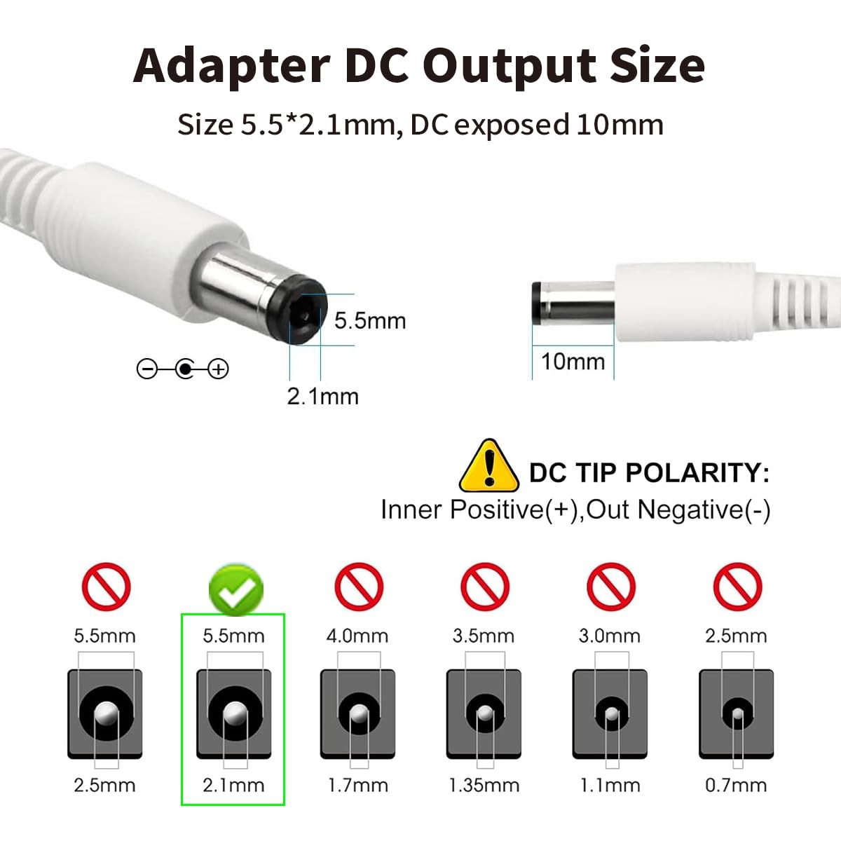 36W 12V 3A/3000mA Power Supply Adapter 6FT 5.5×2.1mm DC Plug White Cord