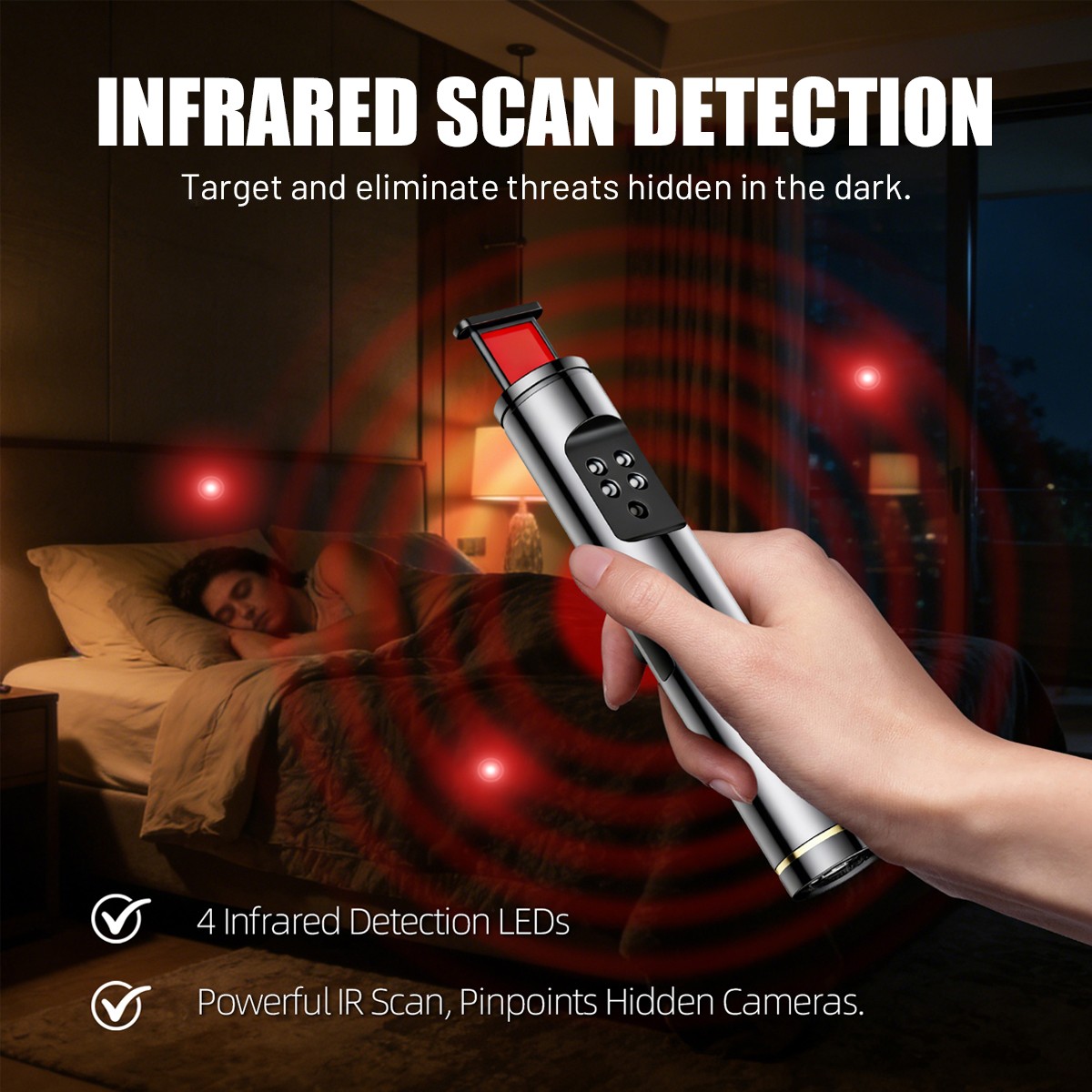 Mini RF Detector 4 Sensitivity Levels 20H Battery Type-C Rechargeable for Travel