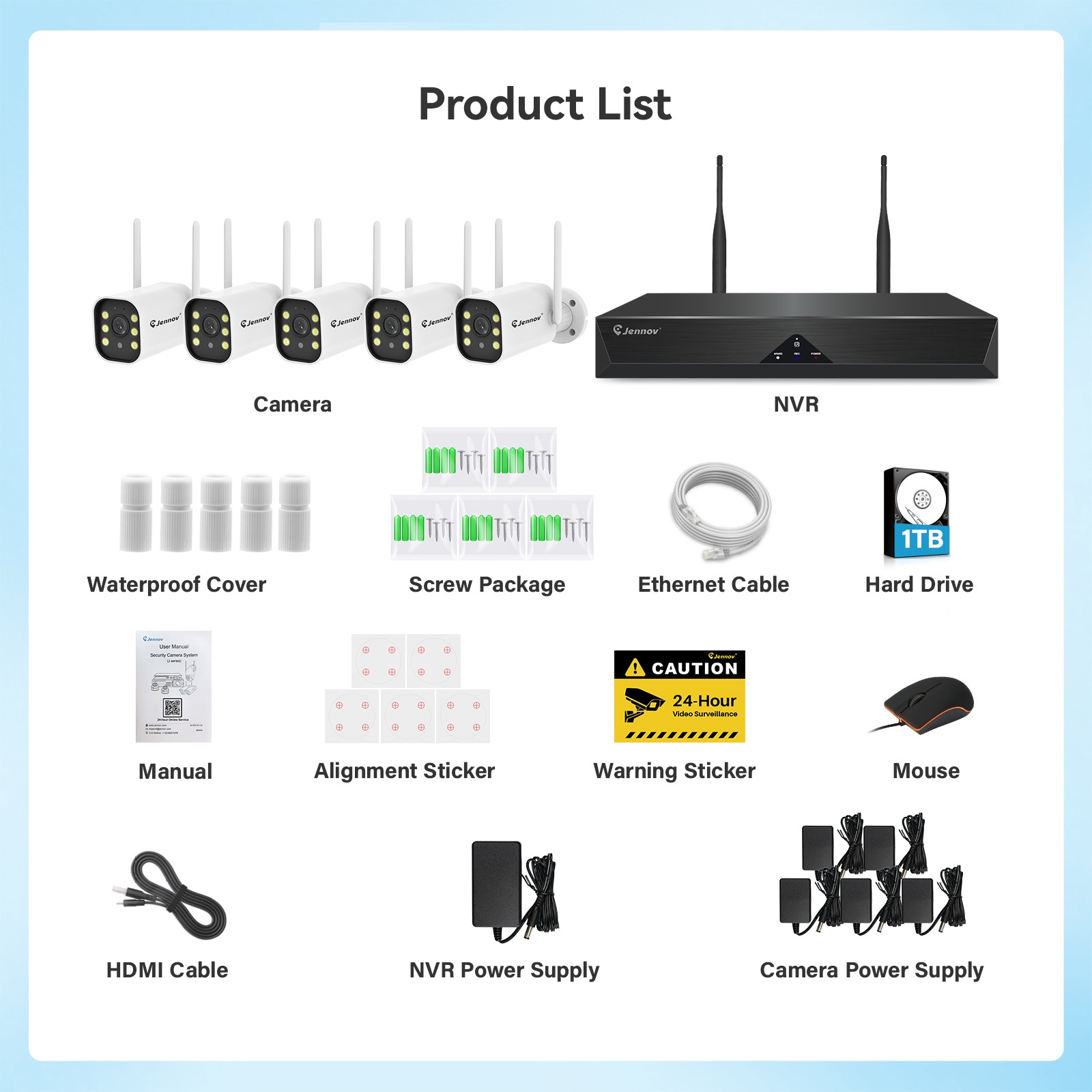 Wireless WIFI Outdoor 5MP IP CCTV Security Camera System 10CH 1TB NVR Home Audio