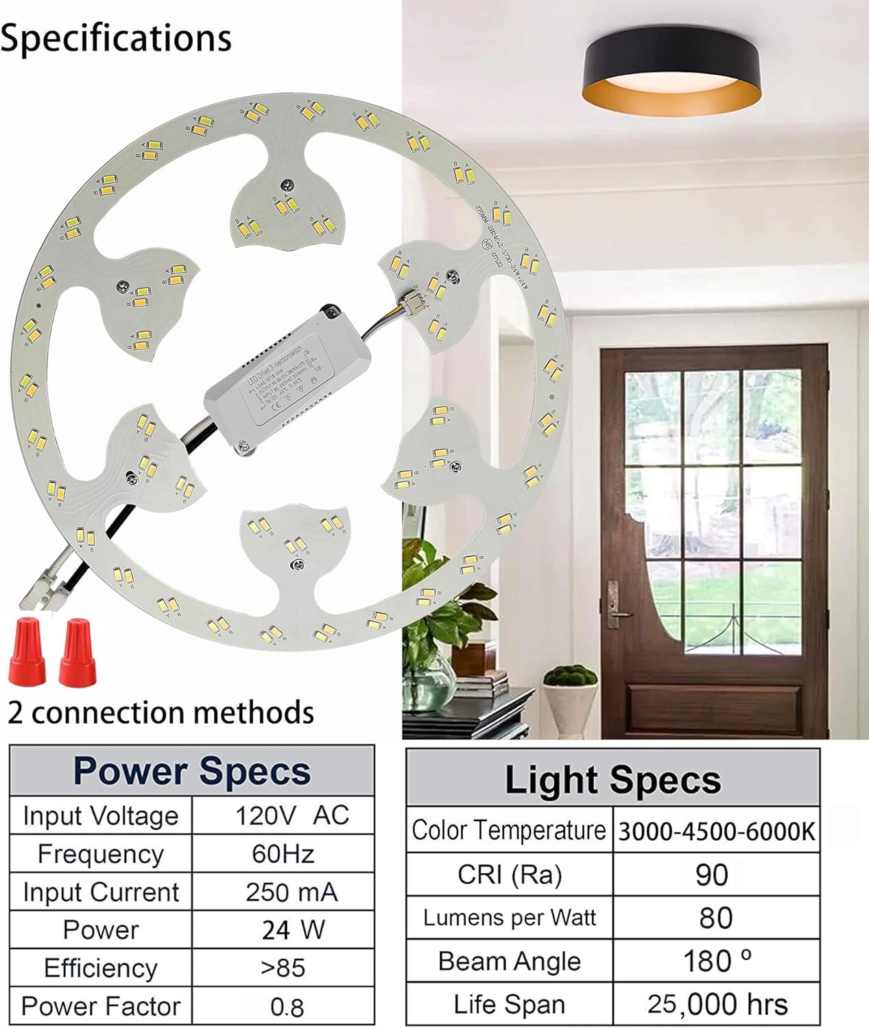 24W LED Flush Mount Ceiling Fan Ring Light Kit Replacement,Retrofit 3 CCT