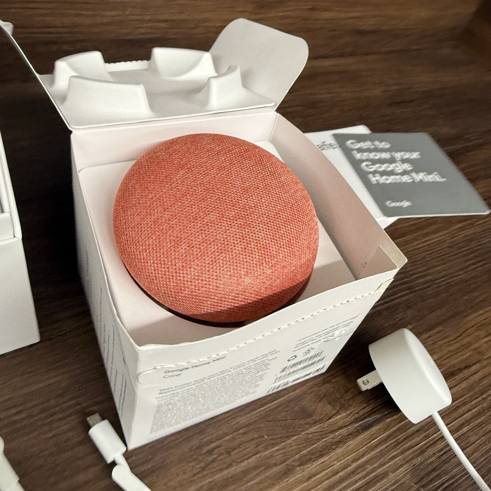 Google Home Smart Assistant Speaker White Slate with Power Cable & Orange Mini
